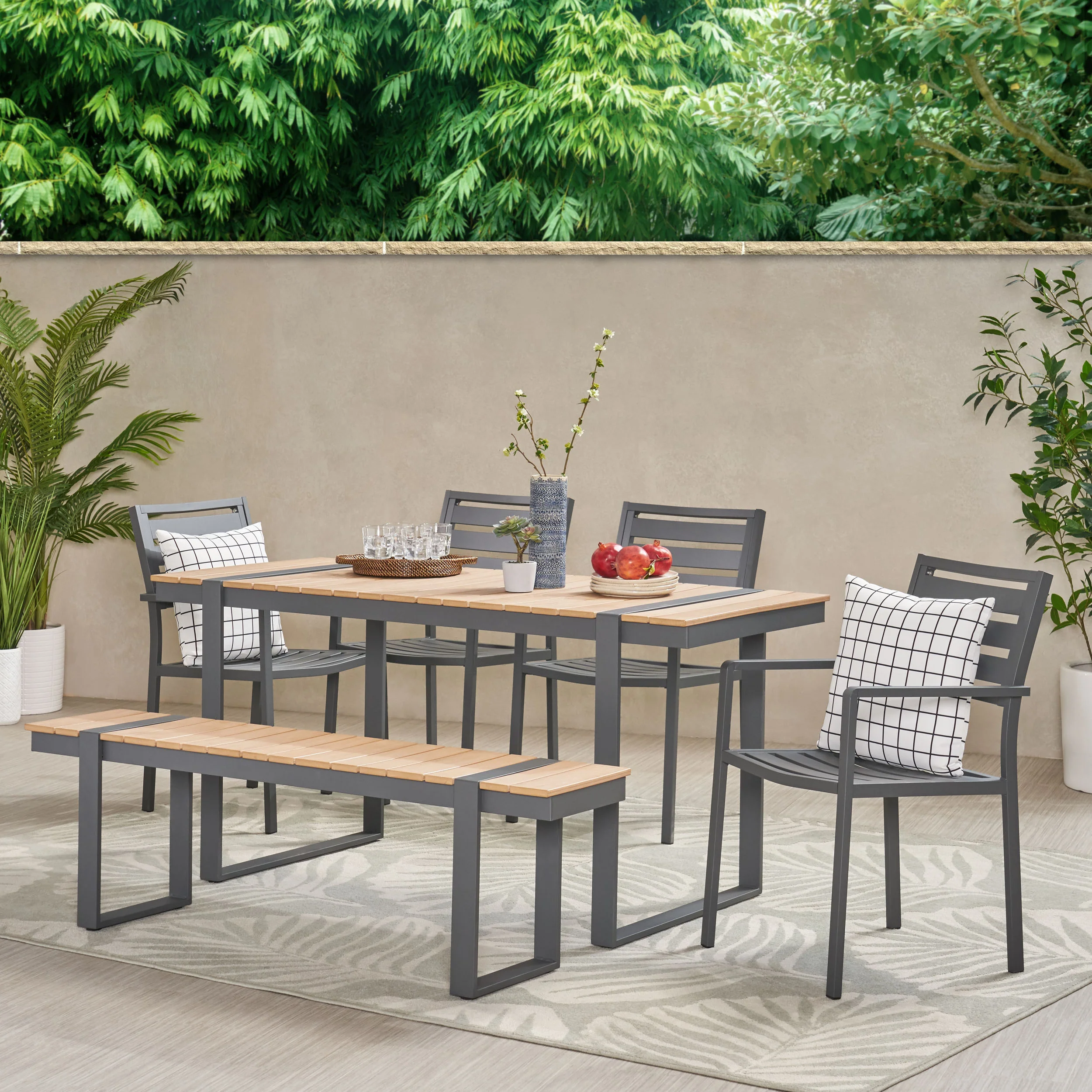 Caney Outdoor 6 Piece Aluminum Dining Set - furnishings