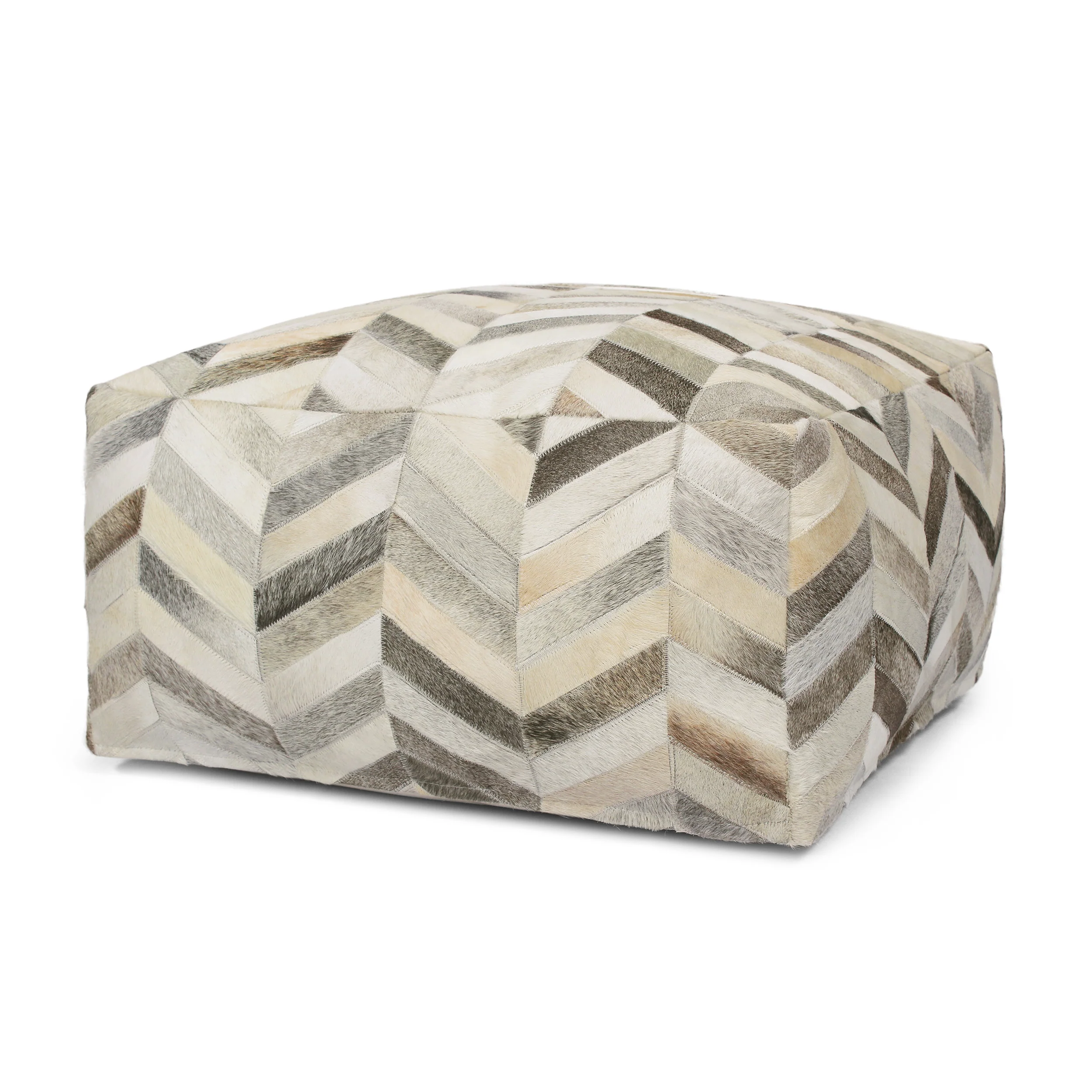 Zagan Handcrafted Boho Cowhide Pouf - furnishings