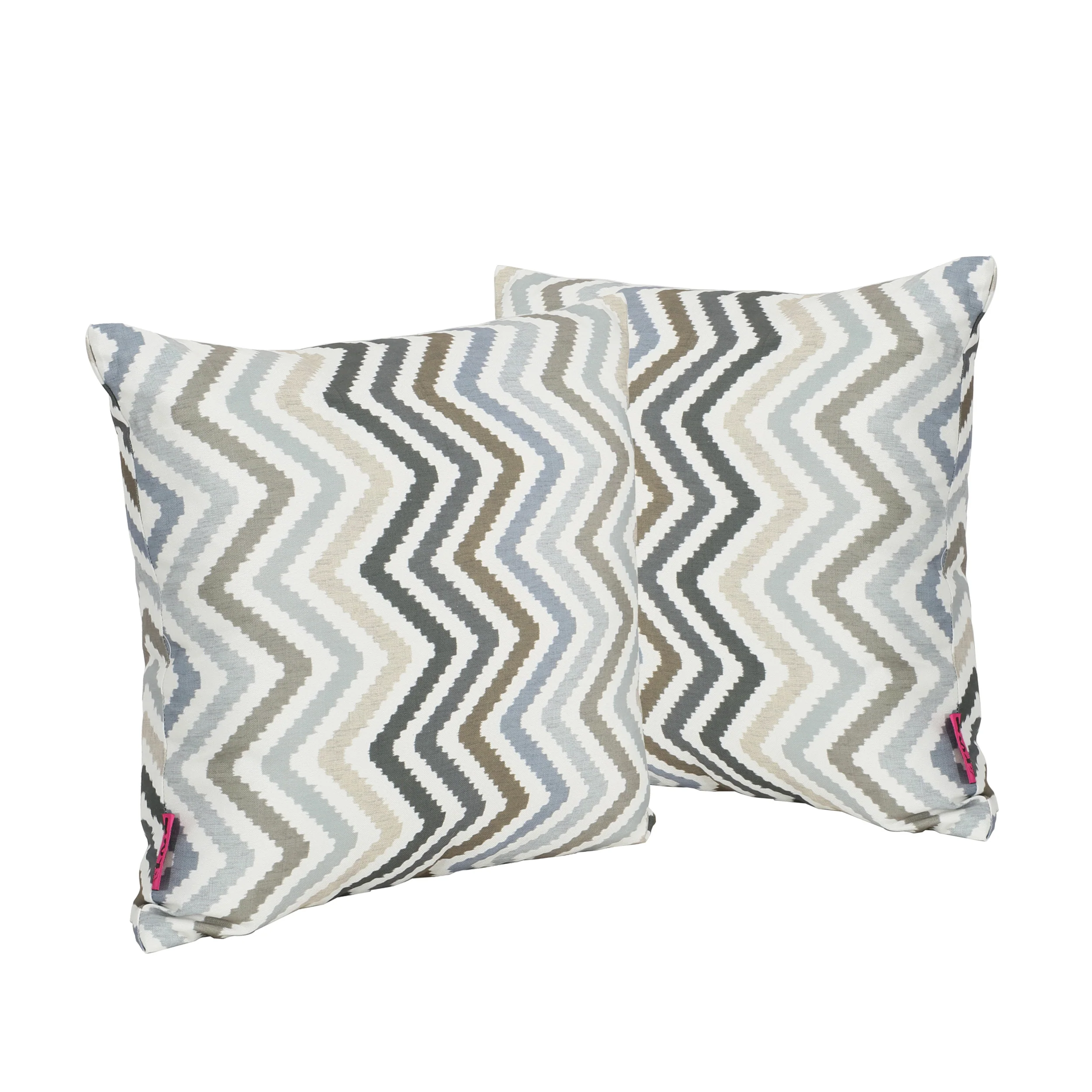 Callon Indoor Grey, Blue, and Brown Zig Zag Striped Water Resistant Square Throw Pillow - furnishings