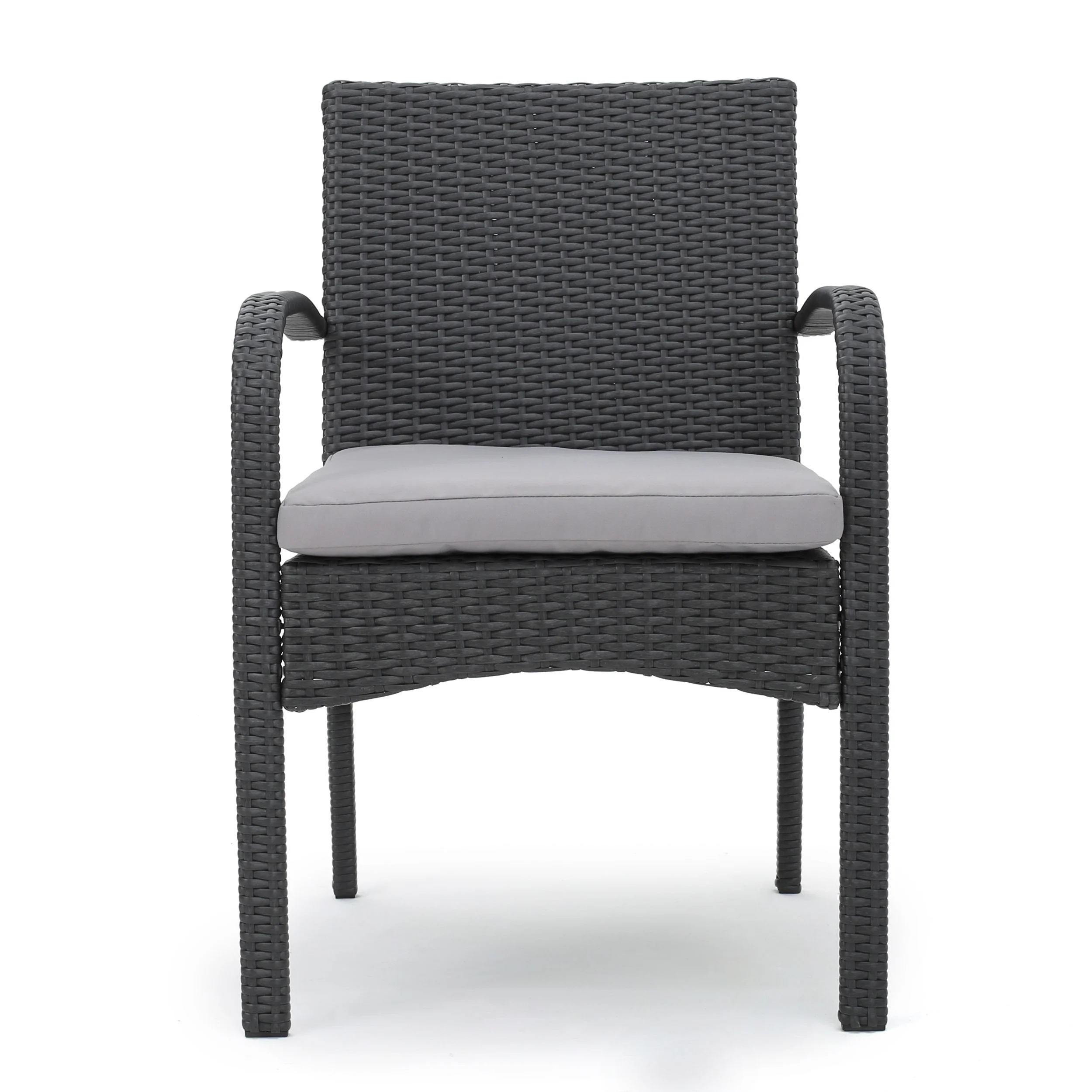 Rene Outdoor 7 Piece Wood and Wicker Dining Set, Gray and Gray - furnishings