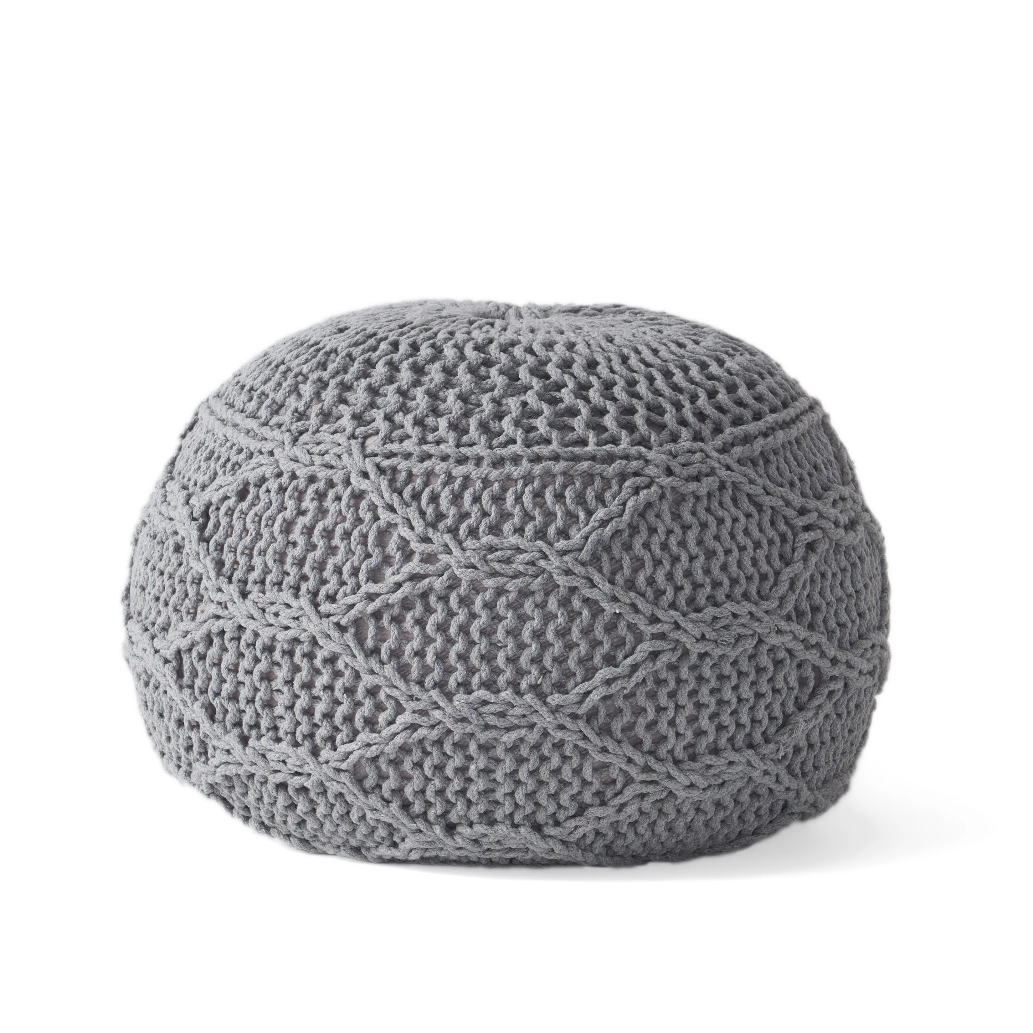 Woodbine Modern Knitted Cotton Round Pouf - furnishings