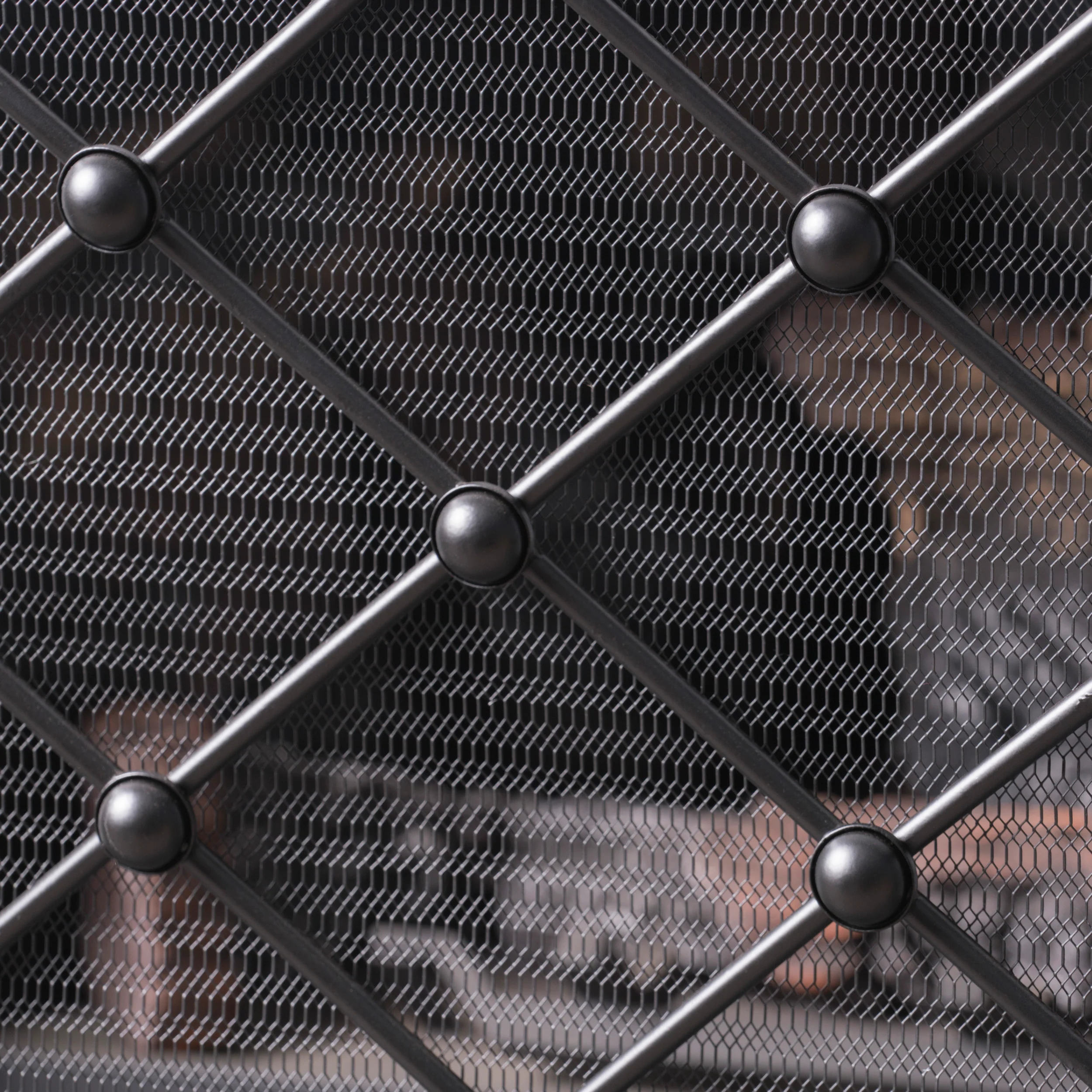 Chamberlain Modern 3-Panel Diamond Pattern Iron Fireplace Screen - furnishings