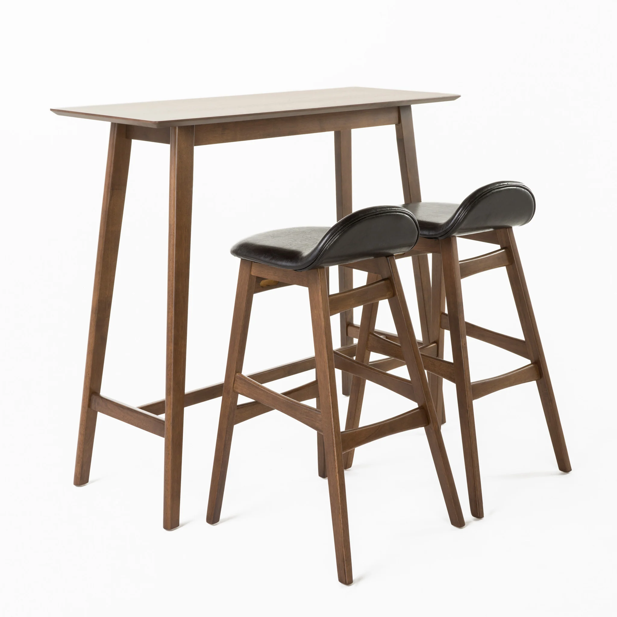 Margaret Mid-Century Modern 3 Piece Wood Finish Bar Set with Upholstered Seating - furnishings