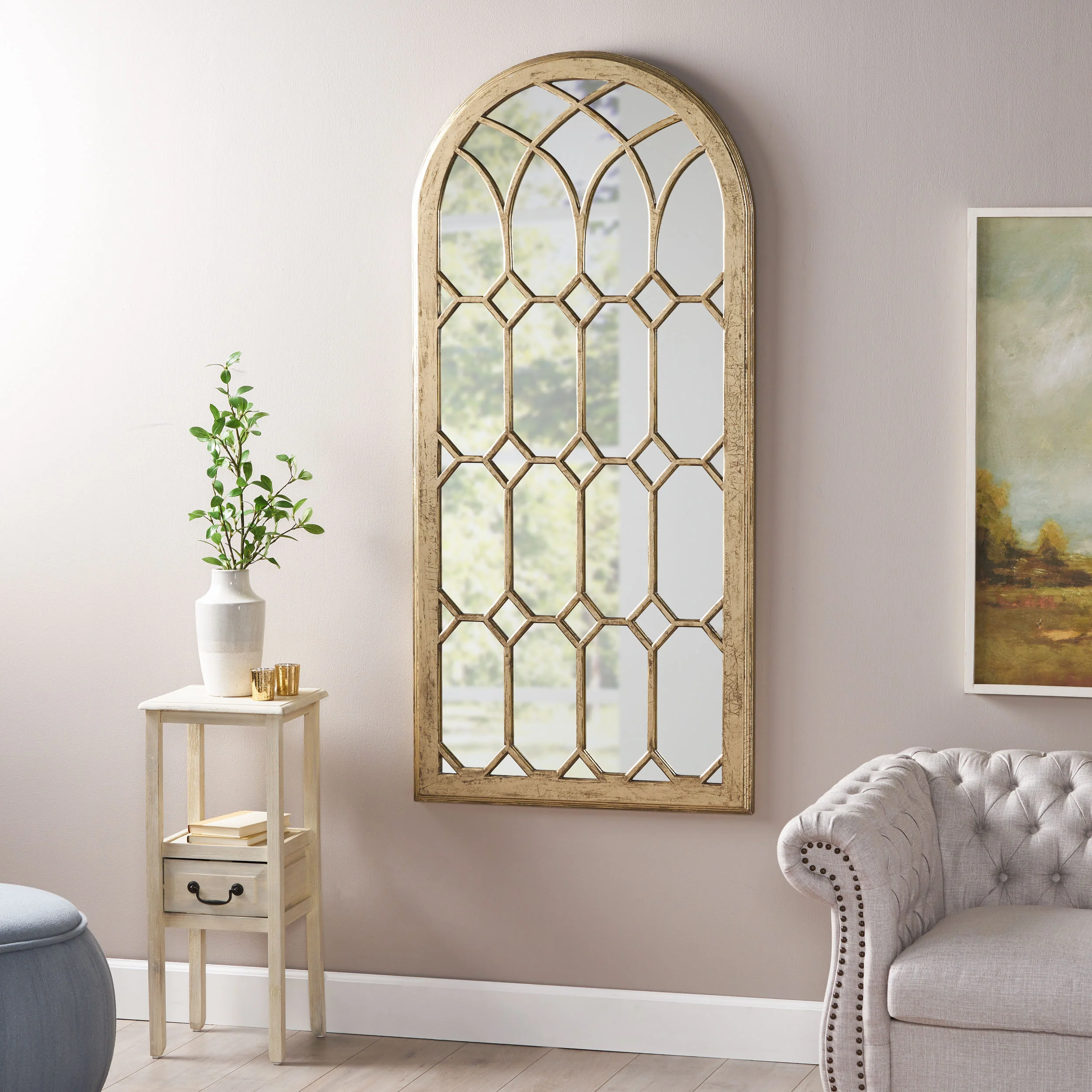 Selena Traditional Arched Windowpane Mirror - furnishings
