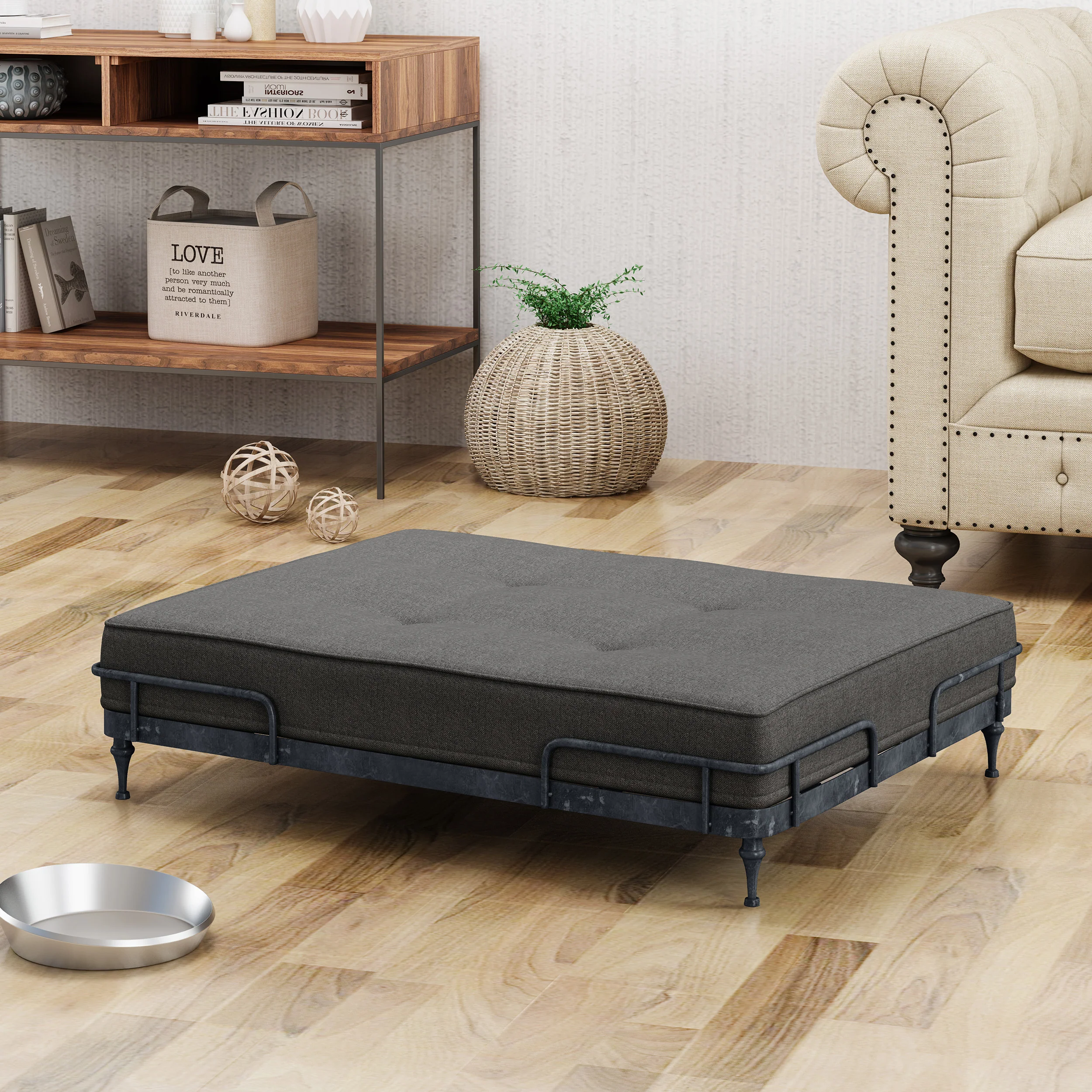Elvis Industrial Pet Bed, Dark Gray and Brushed Gray - furnishings