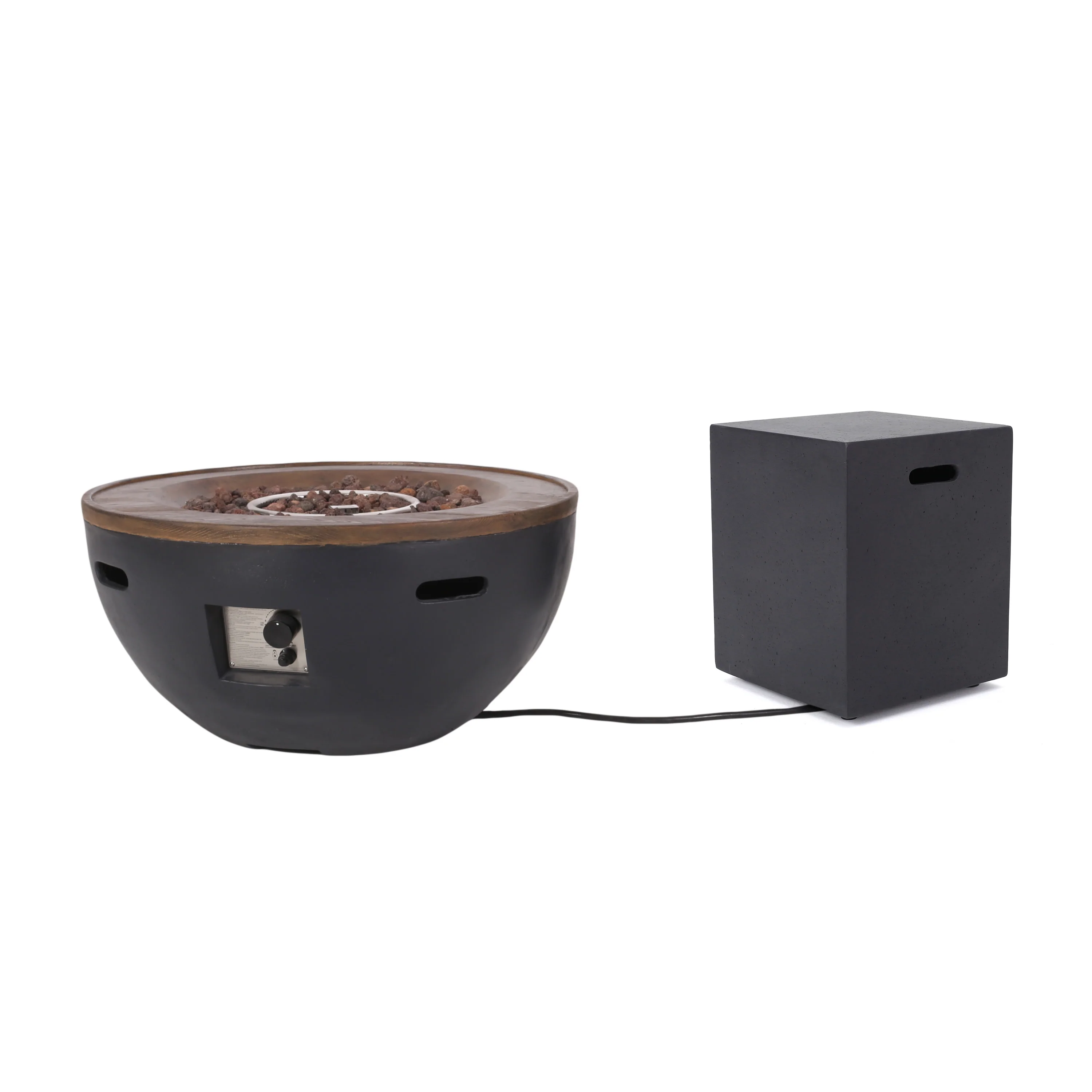 Gaylor Outdoor 40,000 BTU Lightweight Concrete Bowl Fire Pit with Tank Holder, Dark Gray and Natural - furnishings