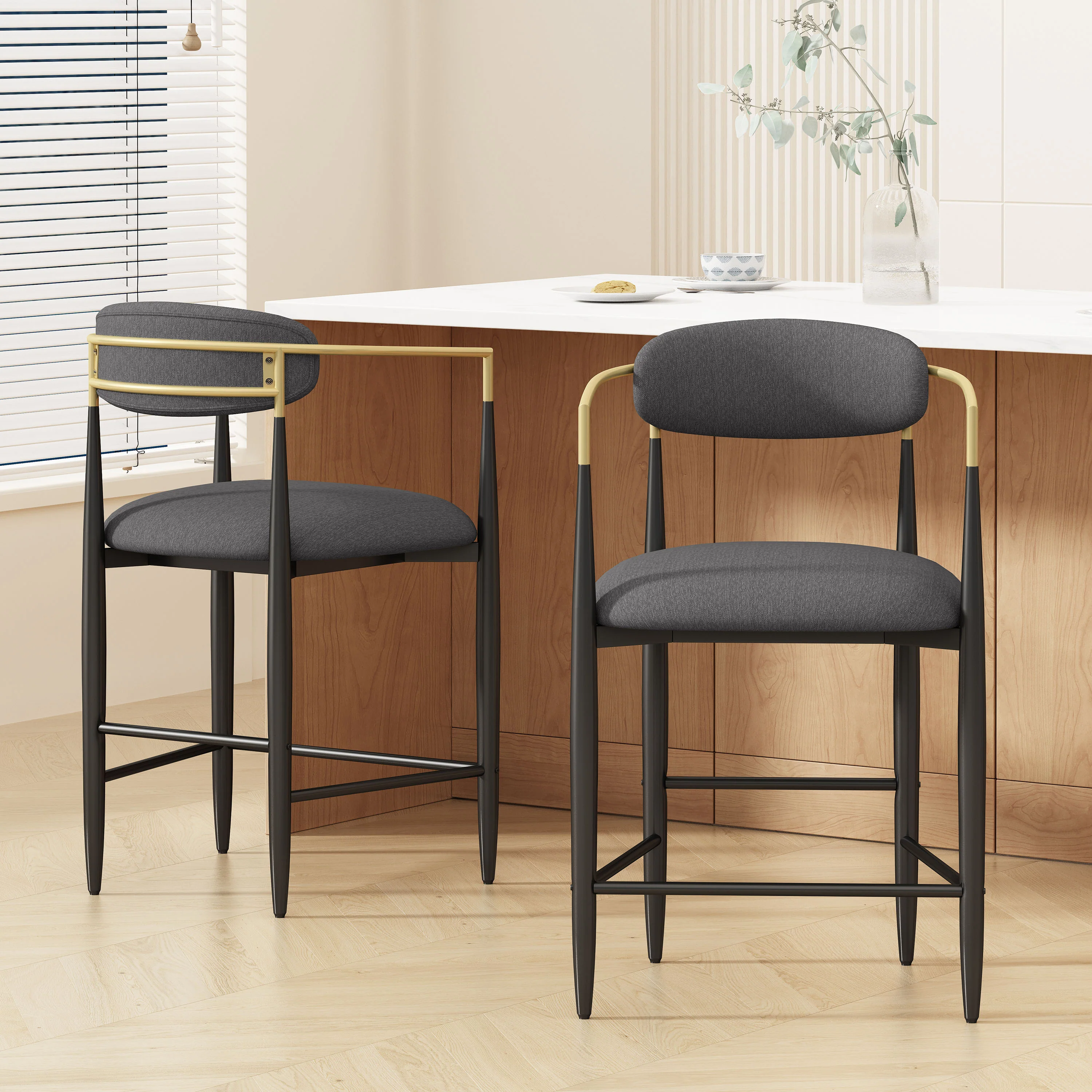 Camas Modern Fabric Upholstered Iron 25 Inch Counter Stools (Set of 2) - furnishings