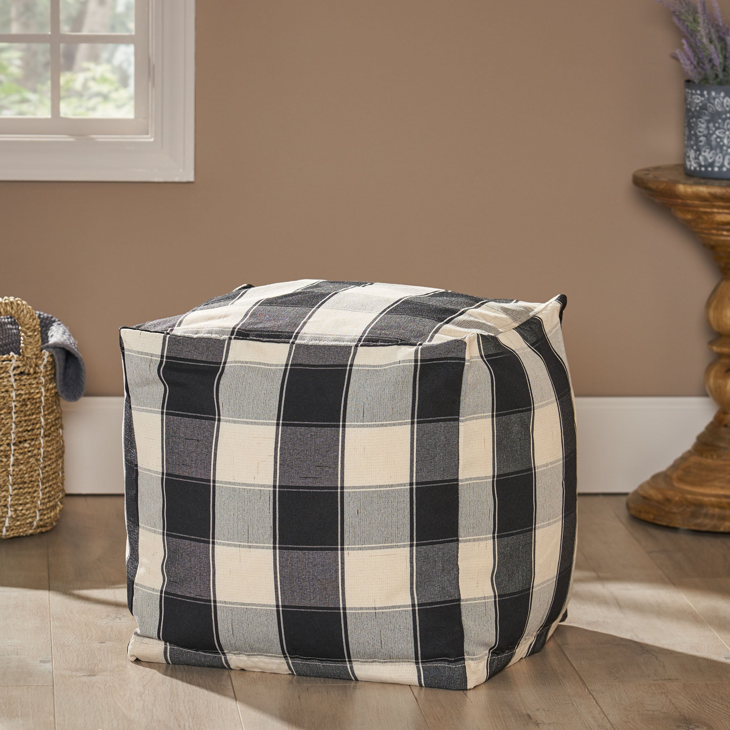 Prestage Modern Fabric Checkered Cube Pouf - furnishings