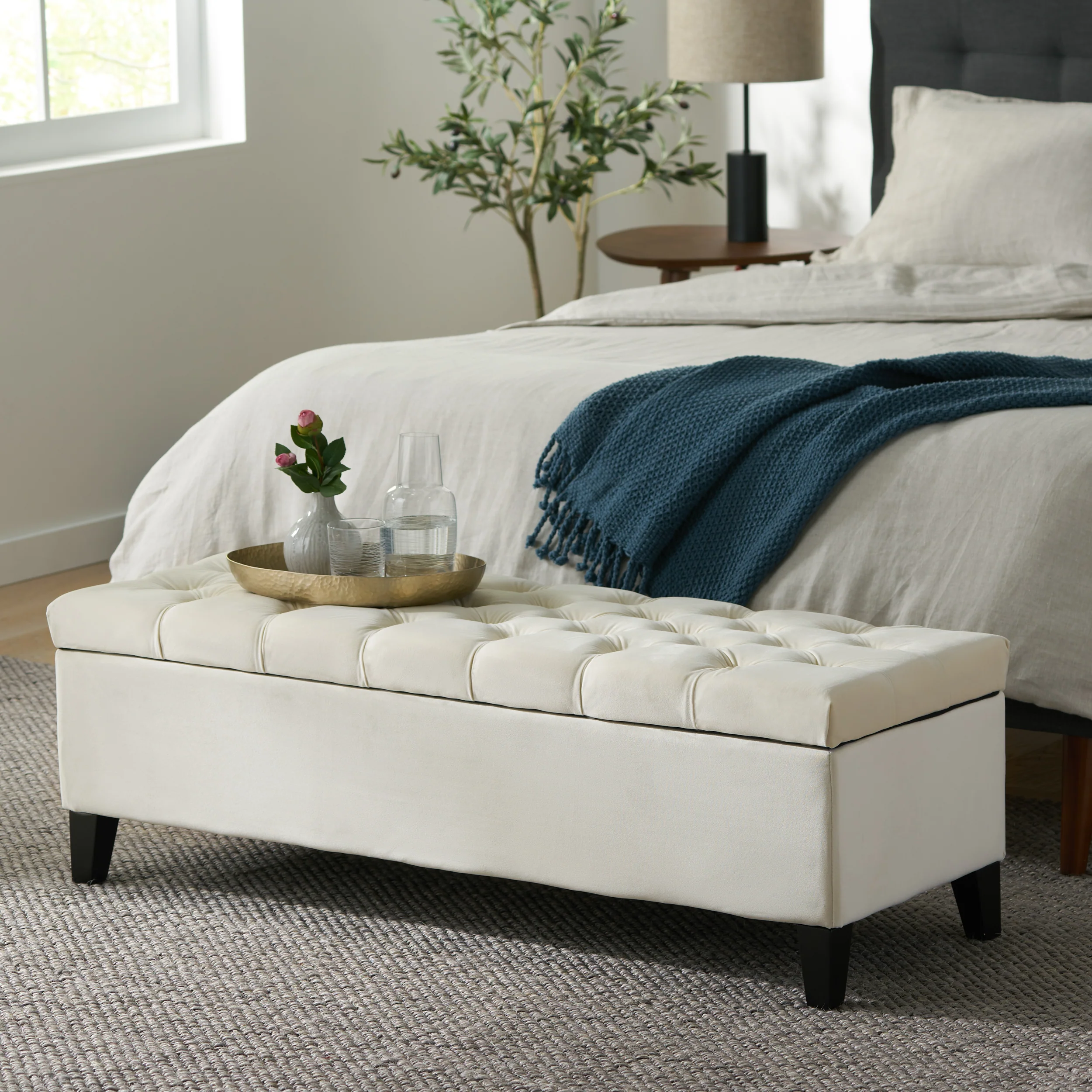 Molle Contemporary Button-Tufted Velvet Storage Ottoman Bench - furnishings