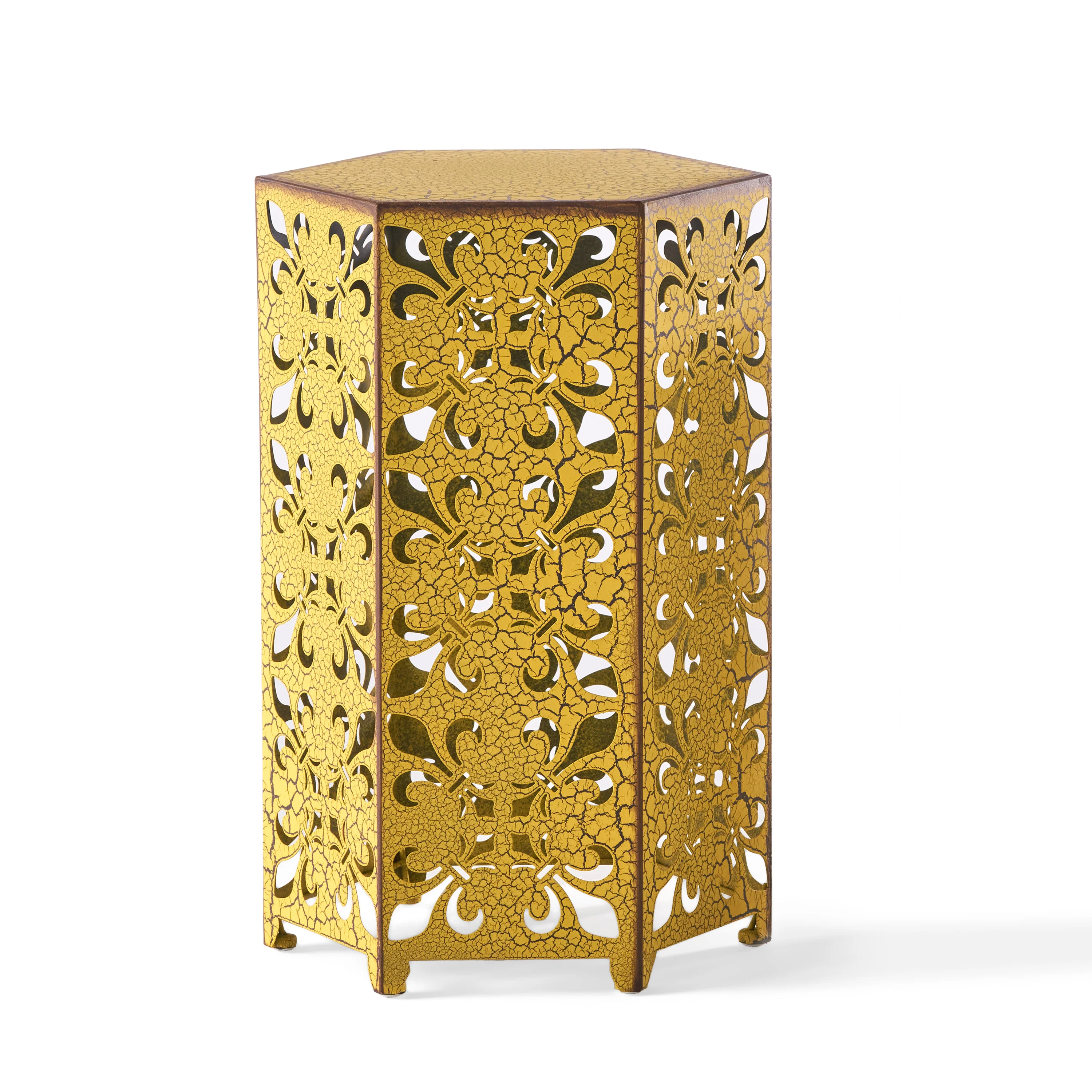 Contemporary Outdoor Hexagonal Antique Yellow Iron Accent Tables (Set of 2) - furnishings