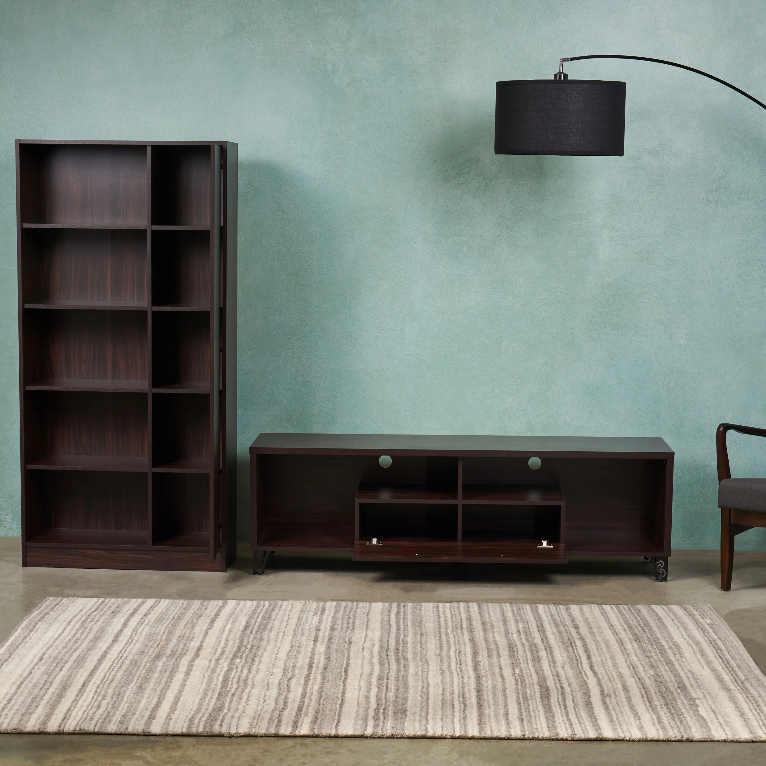 Voss Mid Century 2 Piece TV Stand & Bookcase Set - furnishings