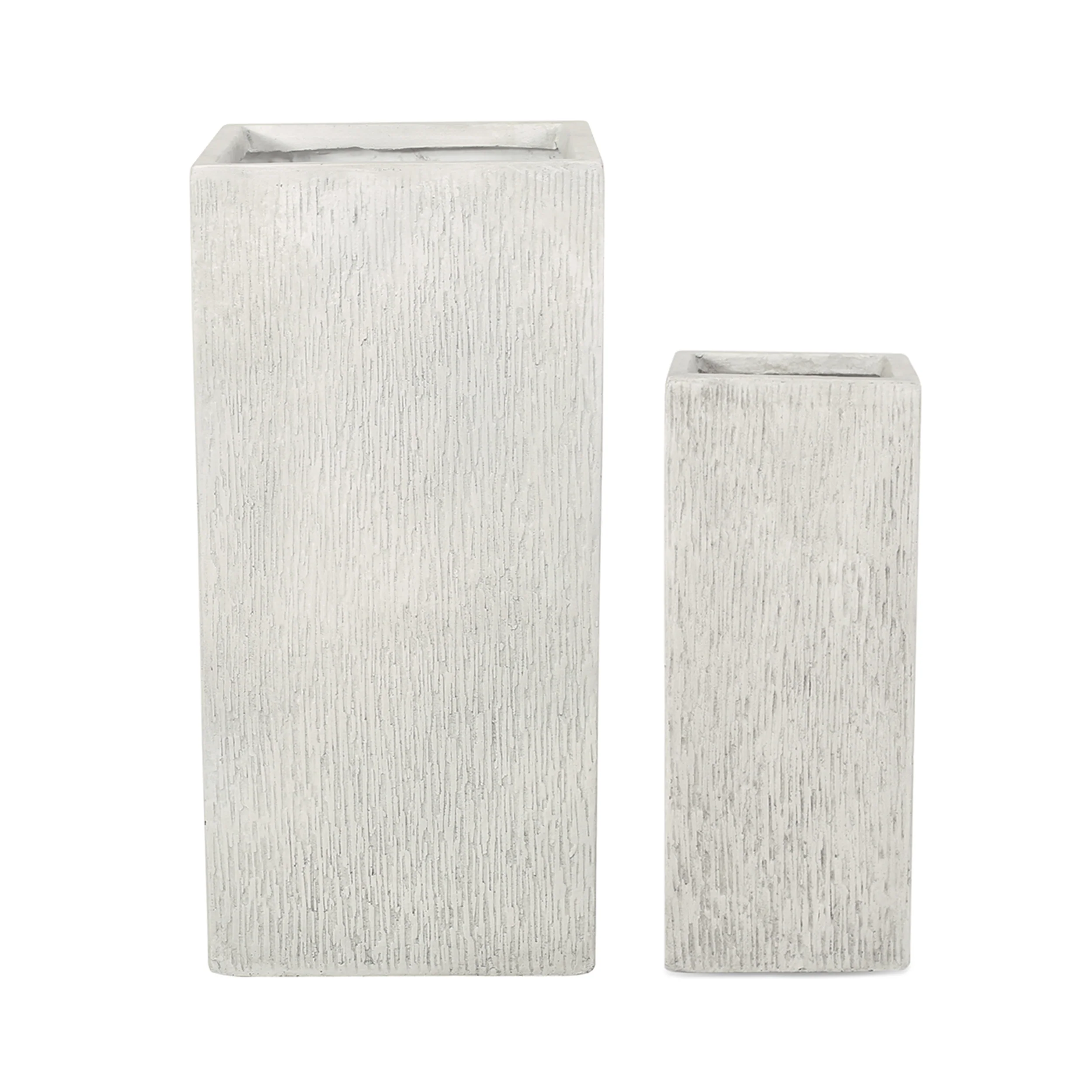Severino Outdoor Small and Large Cast Stone Planter Set, Antique White - furnishings