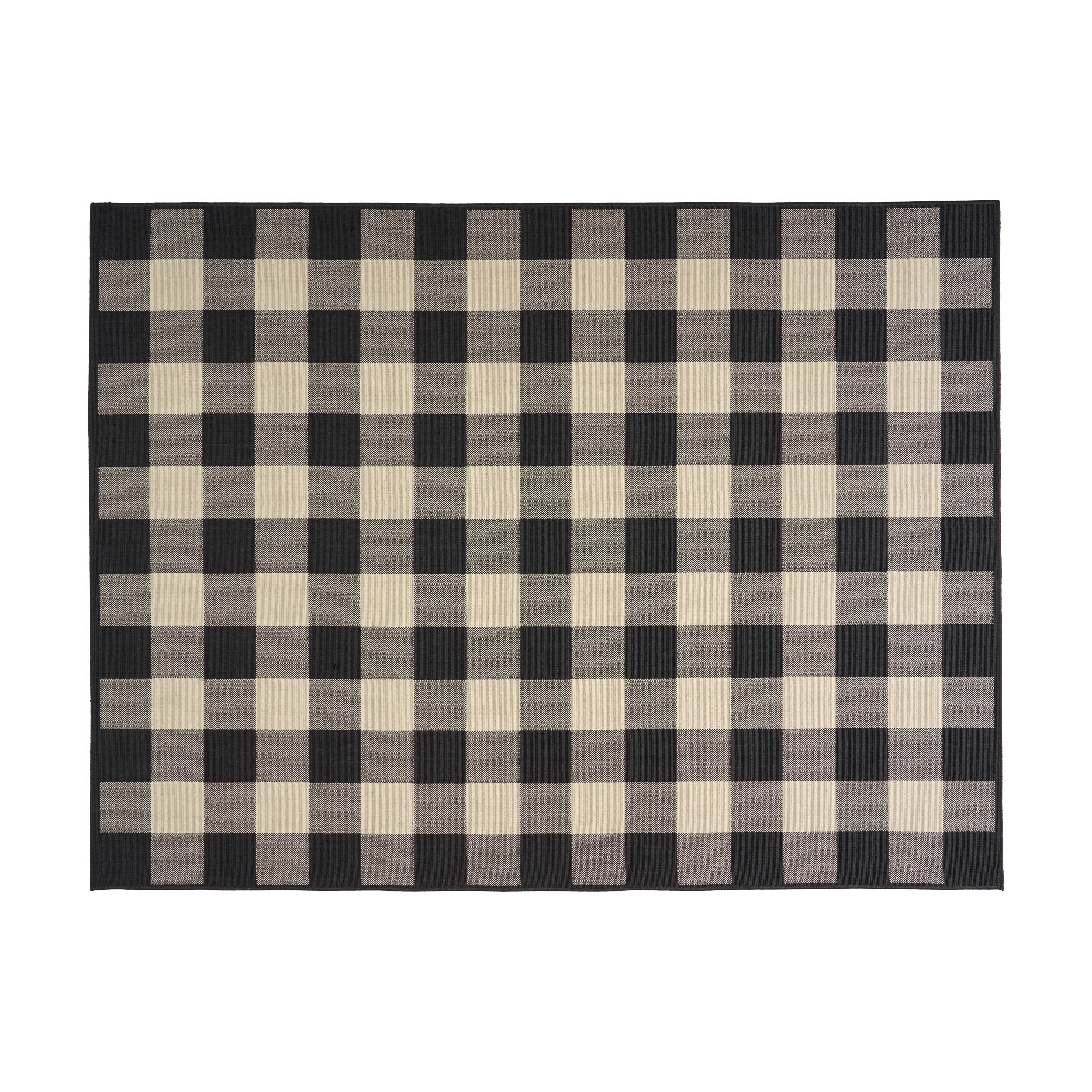 Jessica Outdoor Check Area Rug, Black and Ivory - furnishings