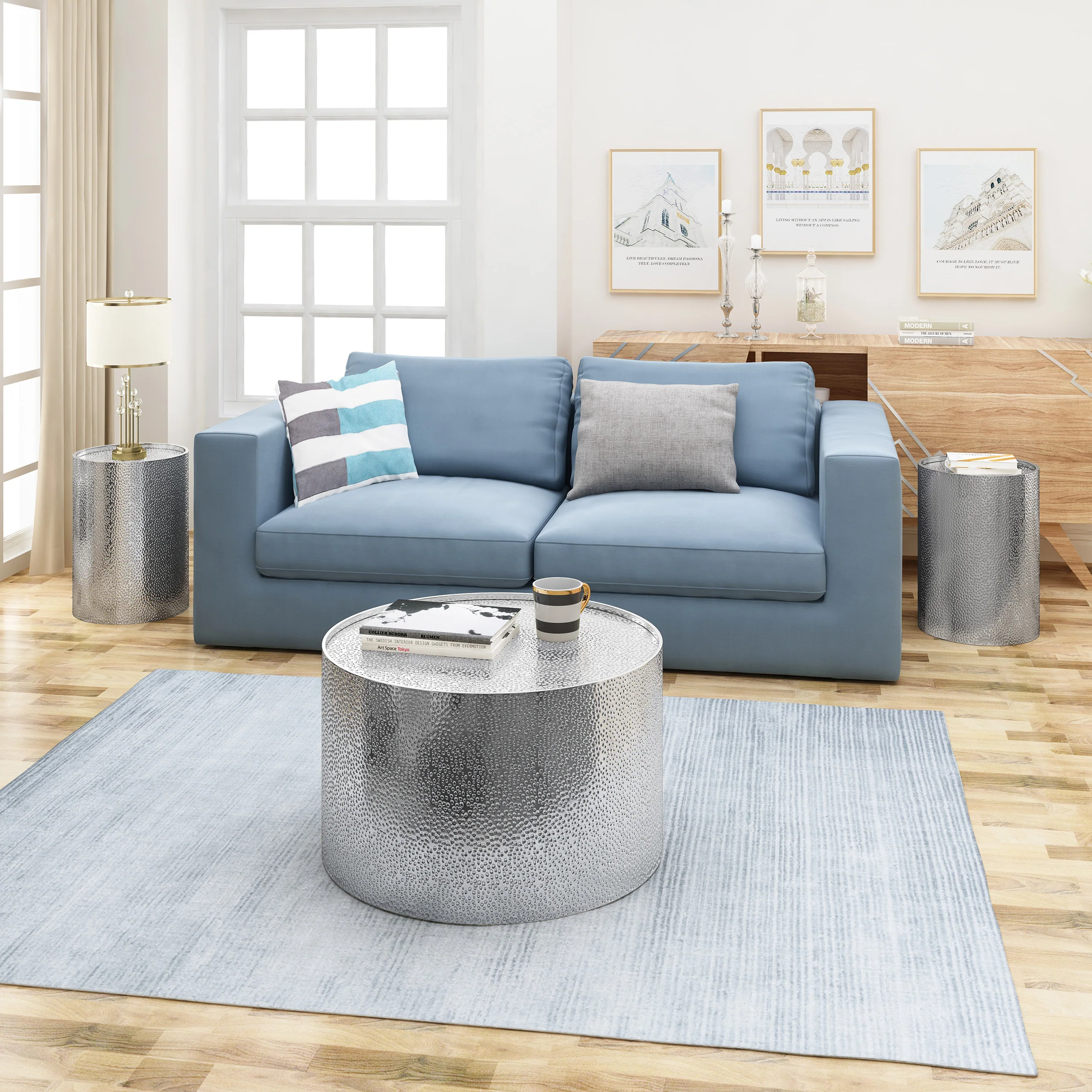 Rache Modern Round 3 Piece Iron Accent and Coffee Table Set - furnishings