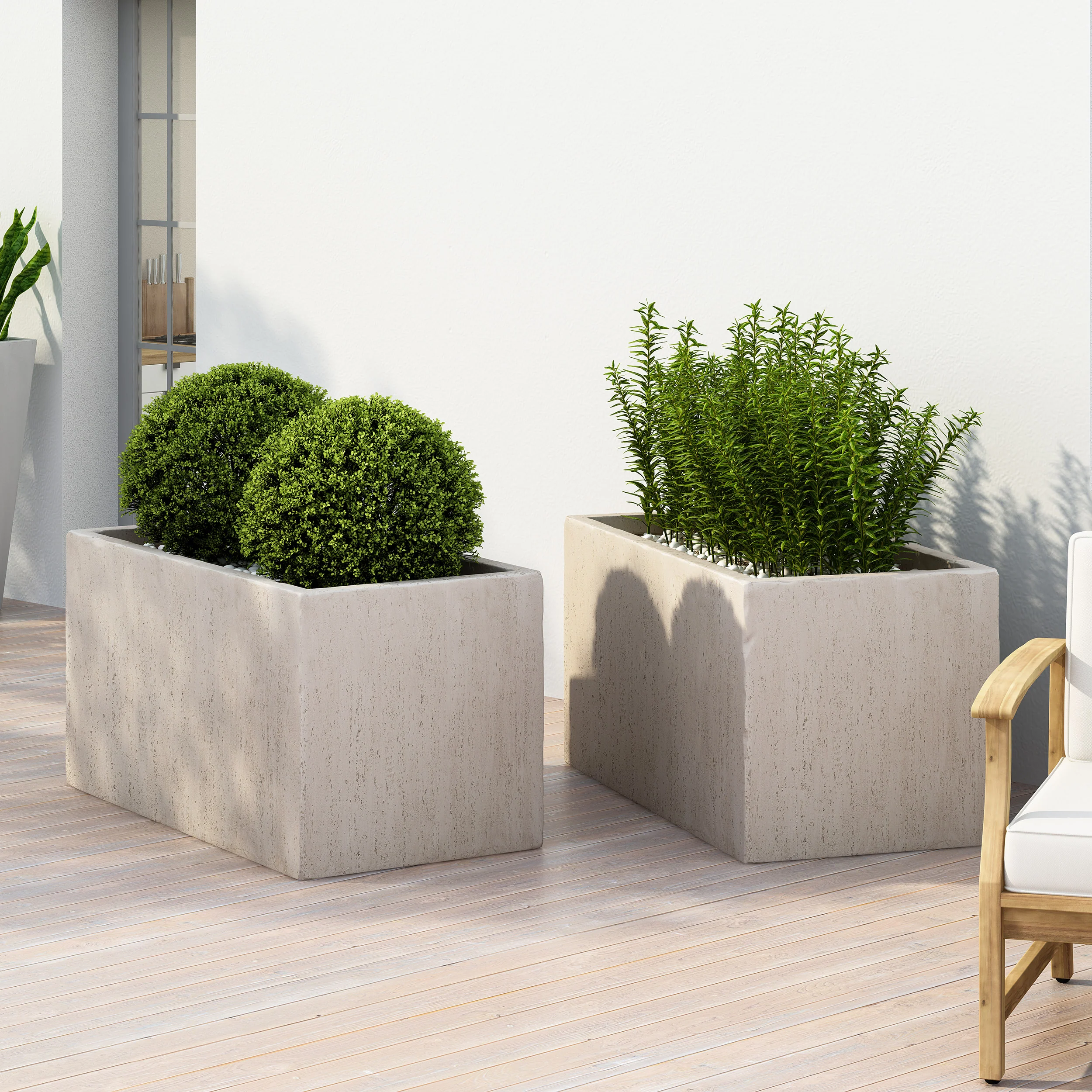 Fardeen Outdoor Modern Cast Stone Rectangular Planters (Set of 2) - furnishings