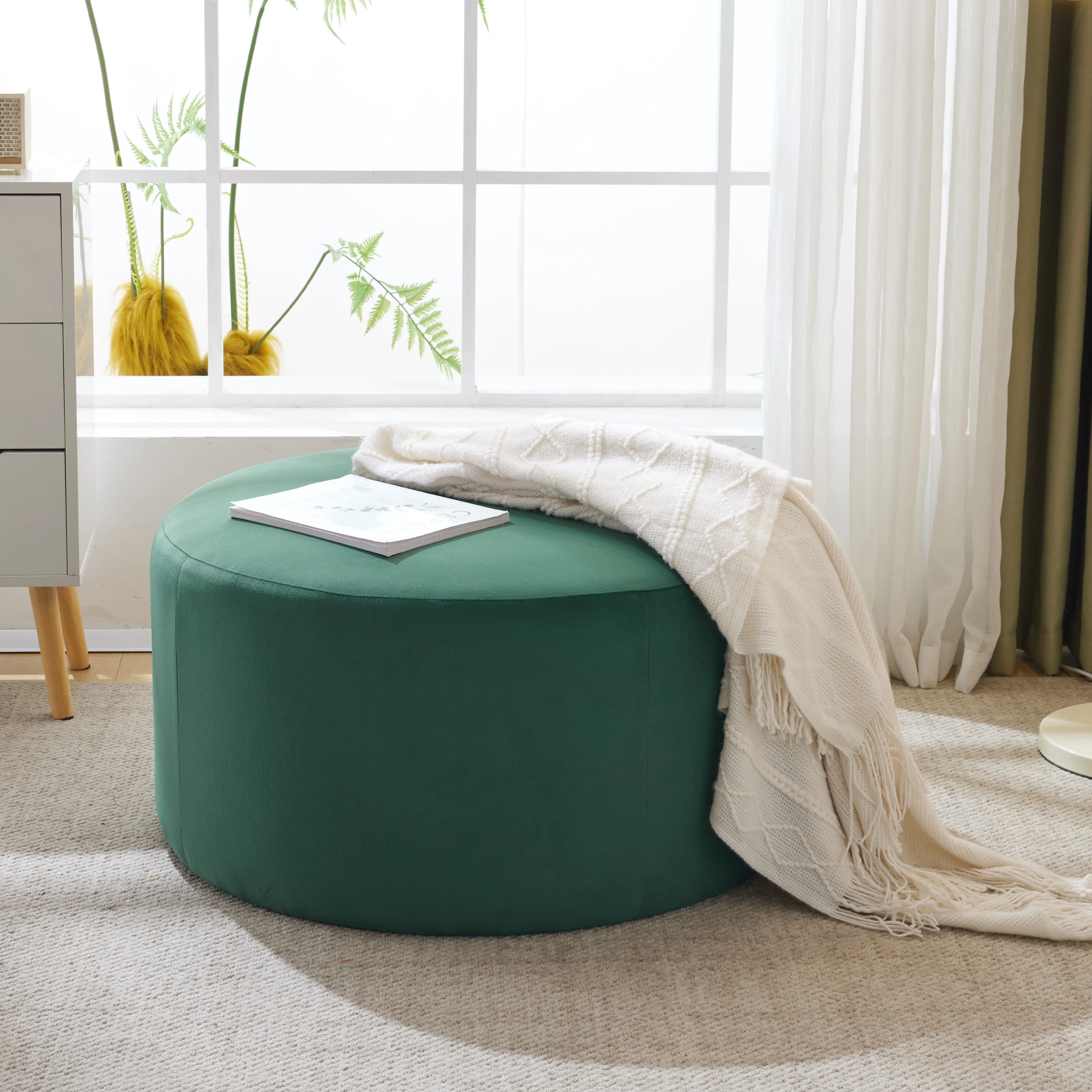 Inia Velvet Round Ottoman - furnishings