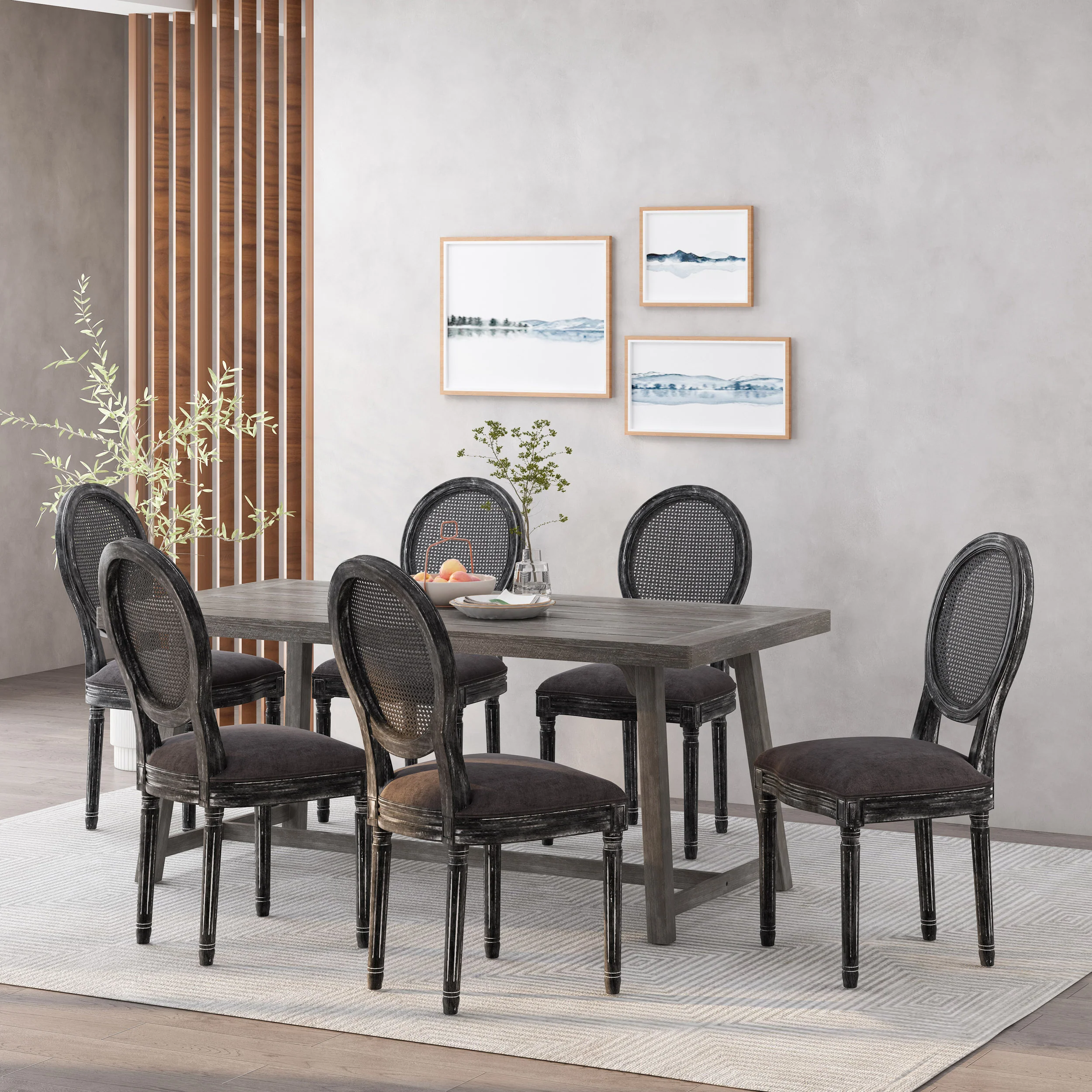 Lintz French Country Wood and Cane Upholstered Dining Chair, Set of 6 - furnishings