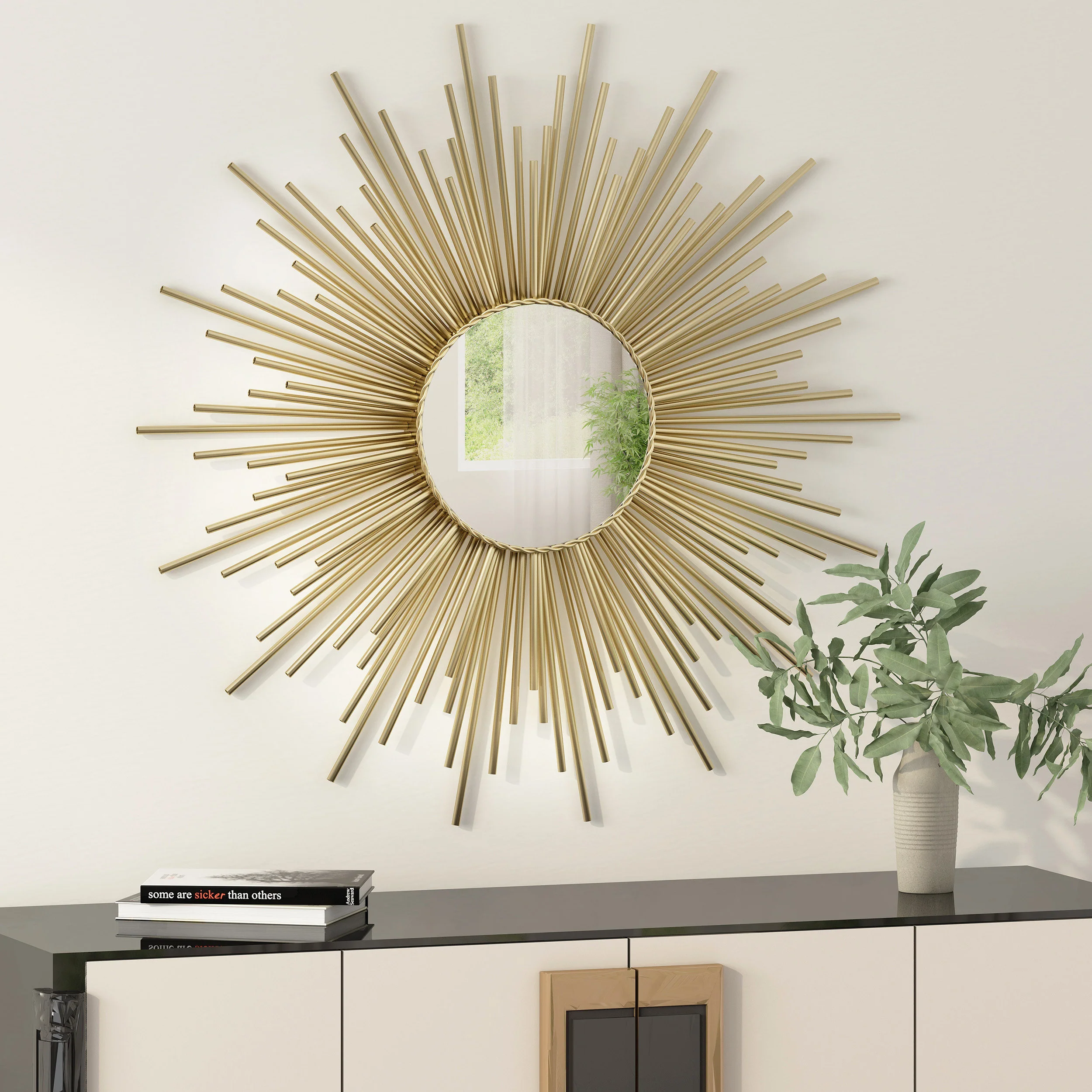 Holasek Modern Glam Sunburst Wall Mirror, Gold - furnishings