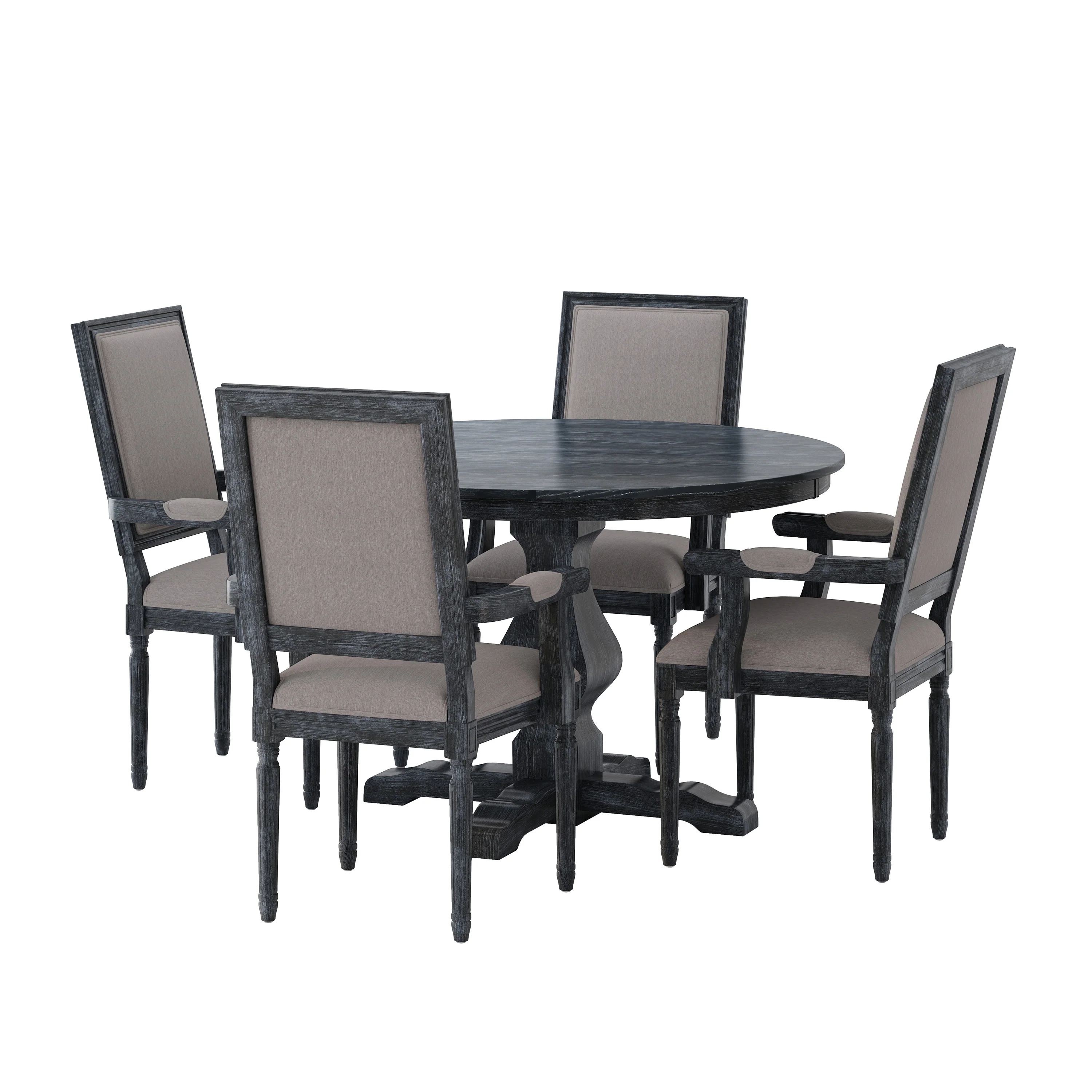 Joretta French Country Fabric Upholstered Wood 5 Piece Circular Dining Set - furnishings