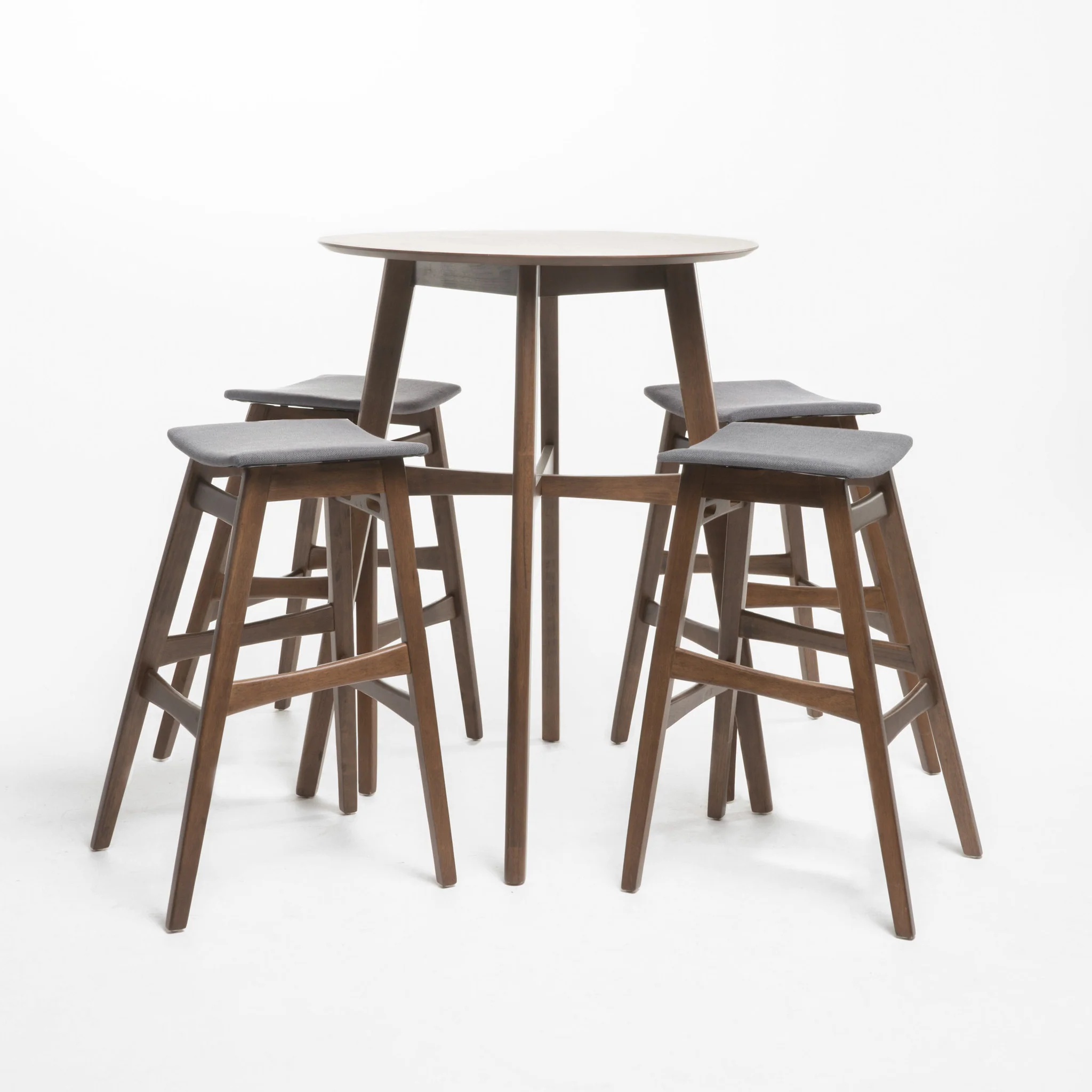 Simi Natural Walnut Finish Circular 5 Piece Bar Height Dining Set - furnishings