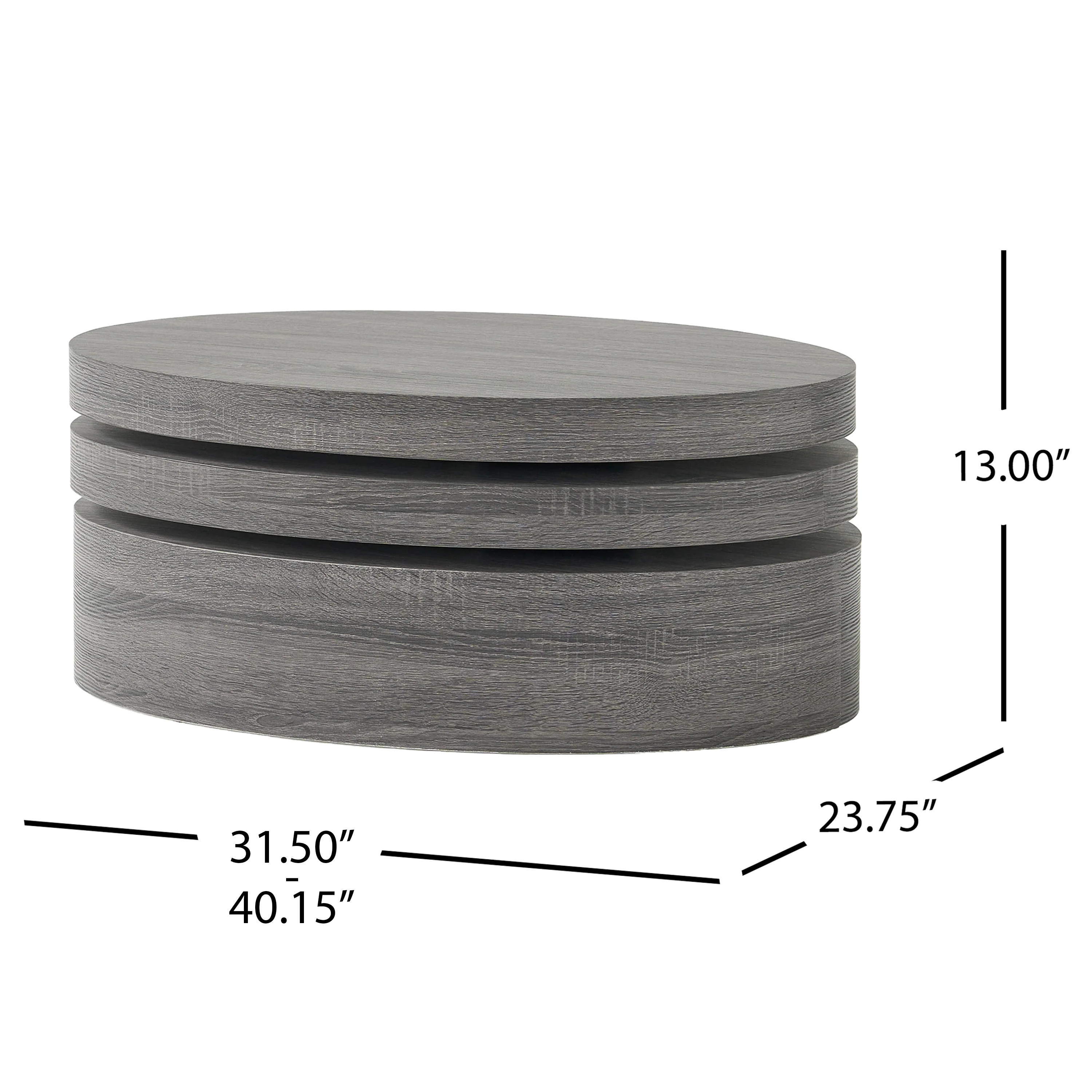 Lenox Modern Oval Black Oak Finish Faux Wood Rotating Coffee Table - furnishings