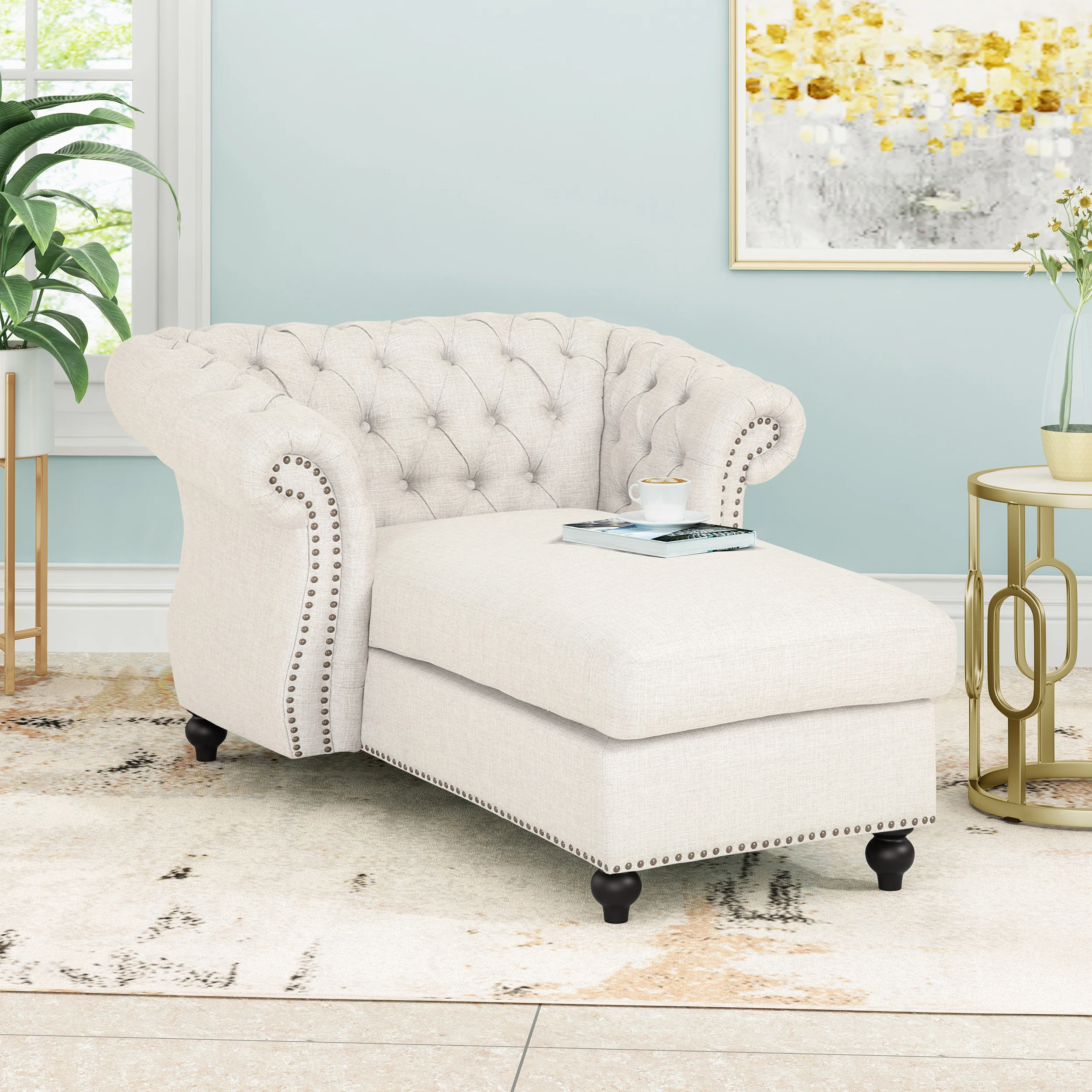 Phyllis Modern Glam Fabric Chesterfield Chaise Lounge - furnishings