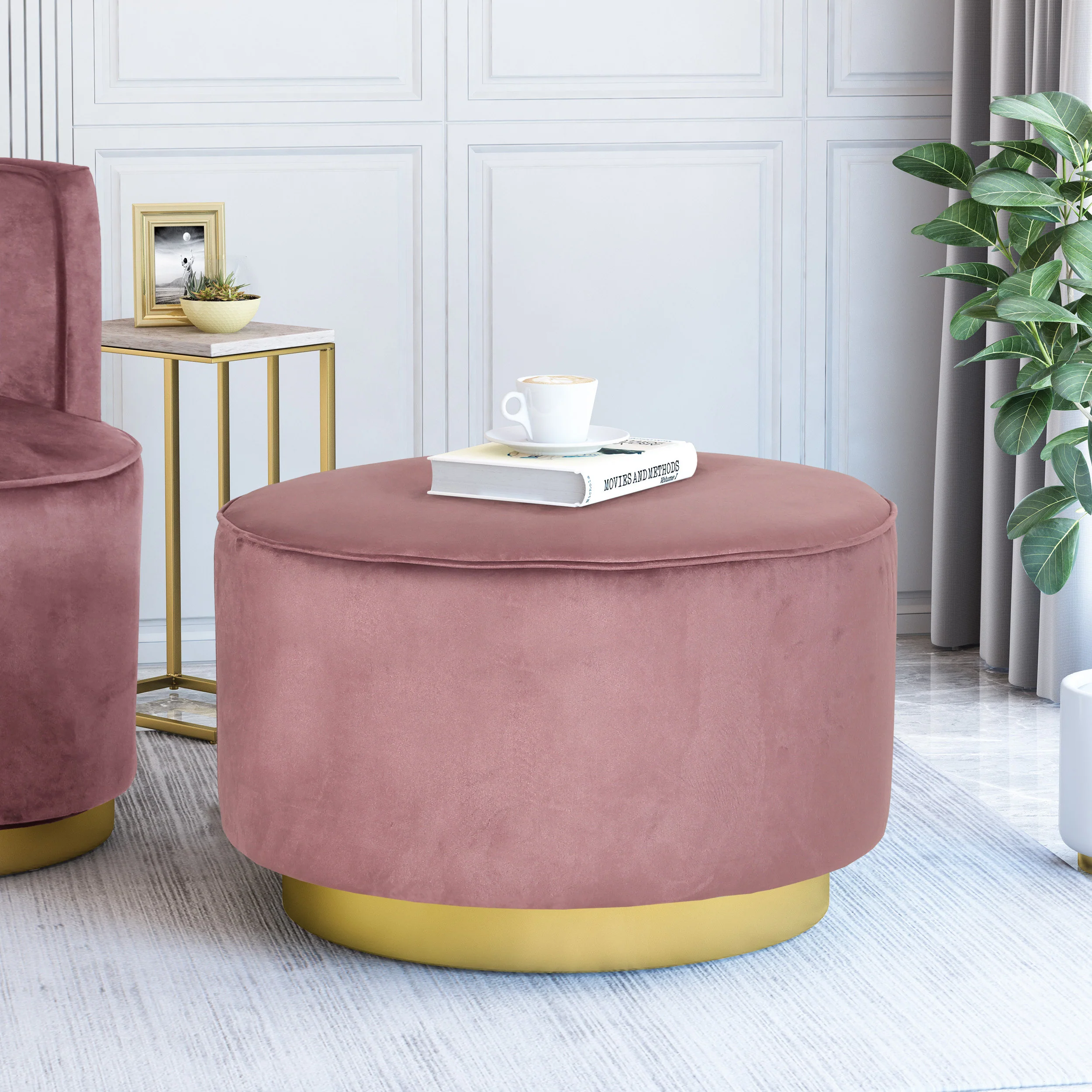 Kile Modern Glam Velvet Swivel Ottoman - furnishings