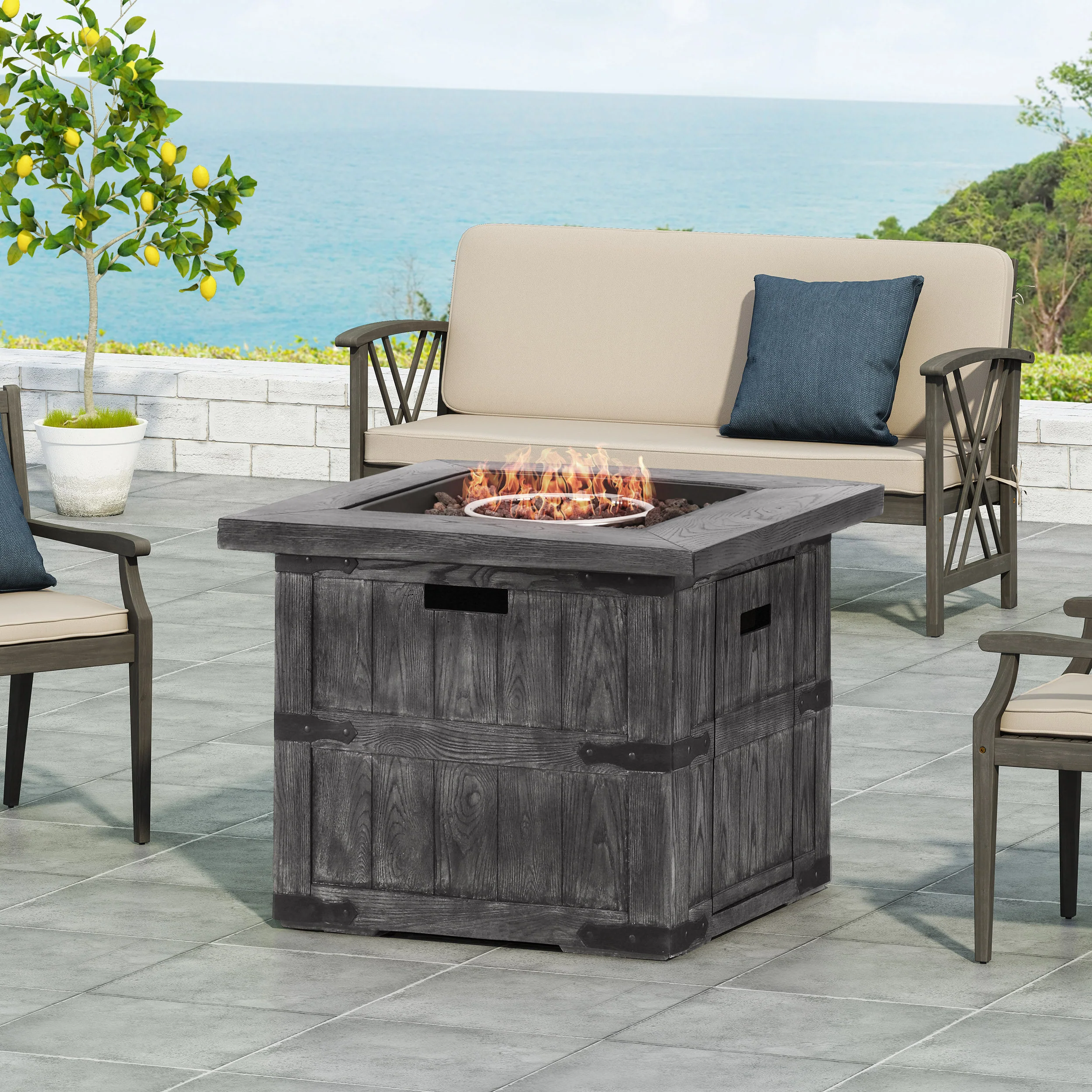 Steinaker Outdoor 40,000 BTU Lightweight Concrete Square Fire Pit - furnishings