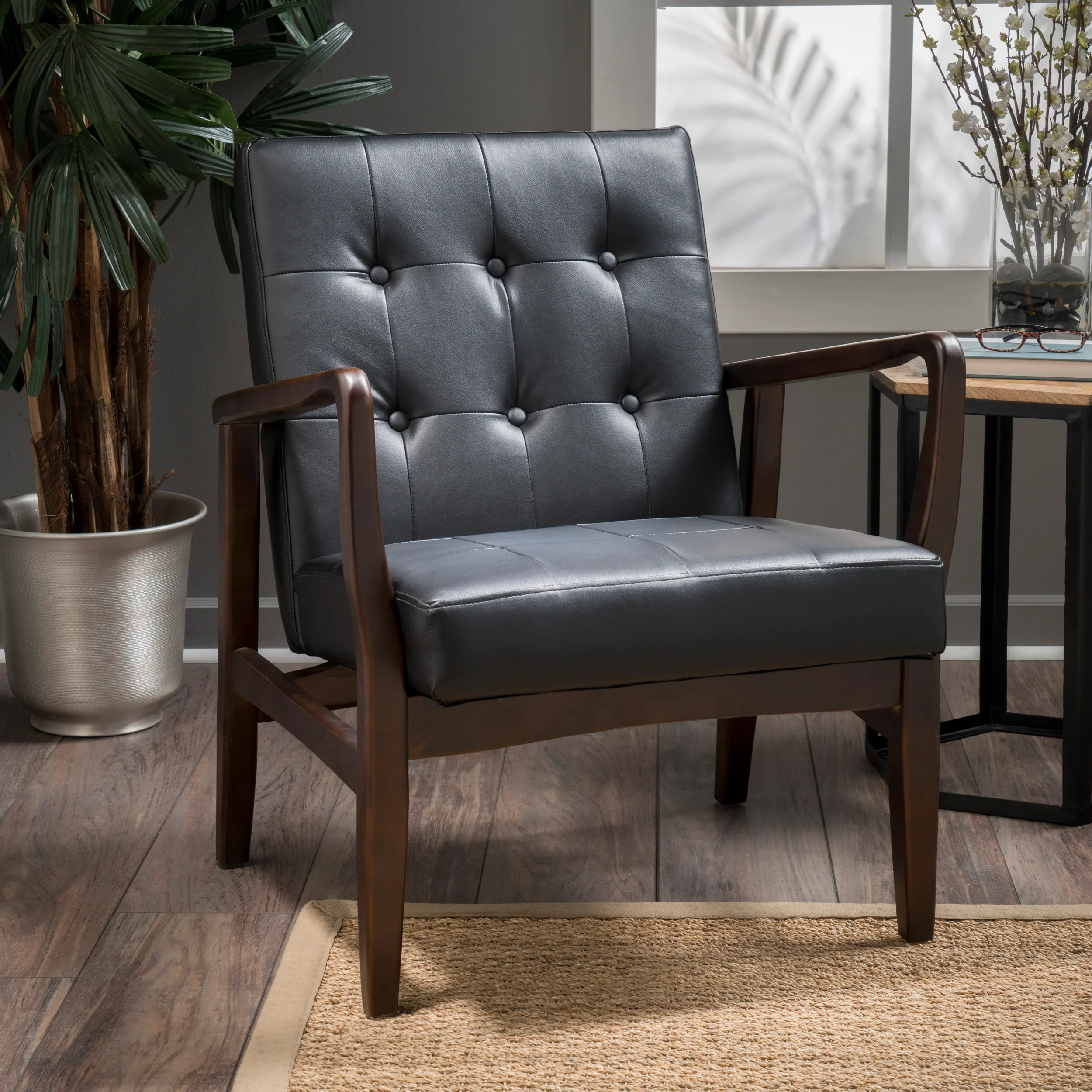 Callisto Mid Century Modern Leather Club Chair - furnishings