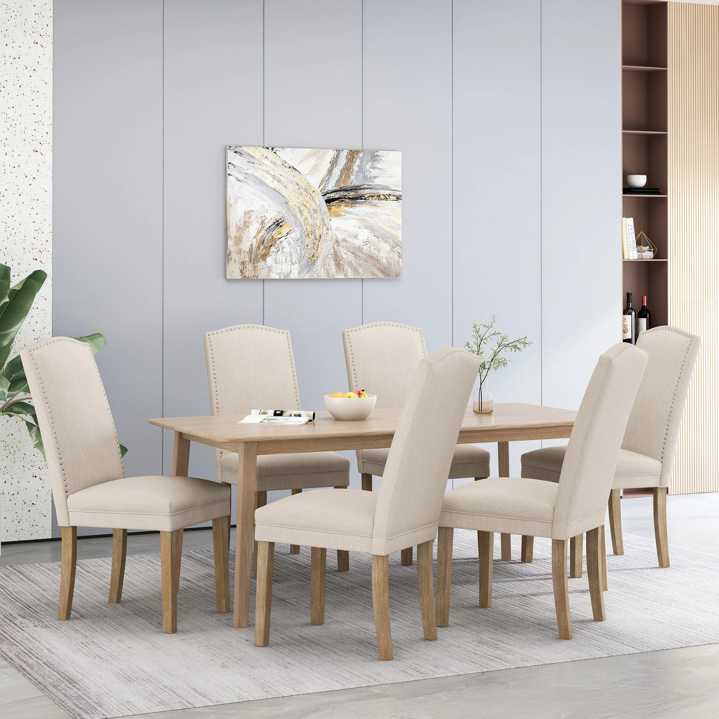 Geromin Contemporary Fabric Dining Chairs with Nailhead Trim, Set of 6 - furnishings