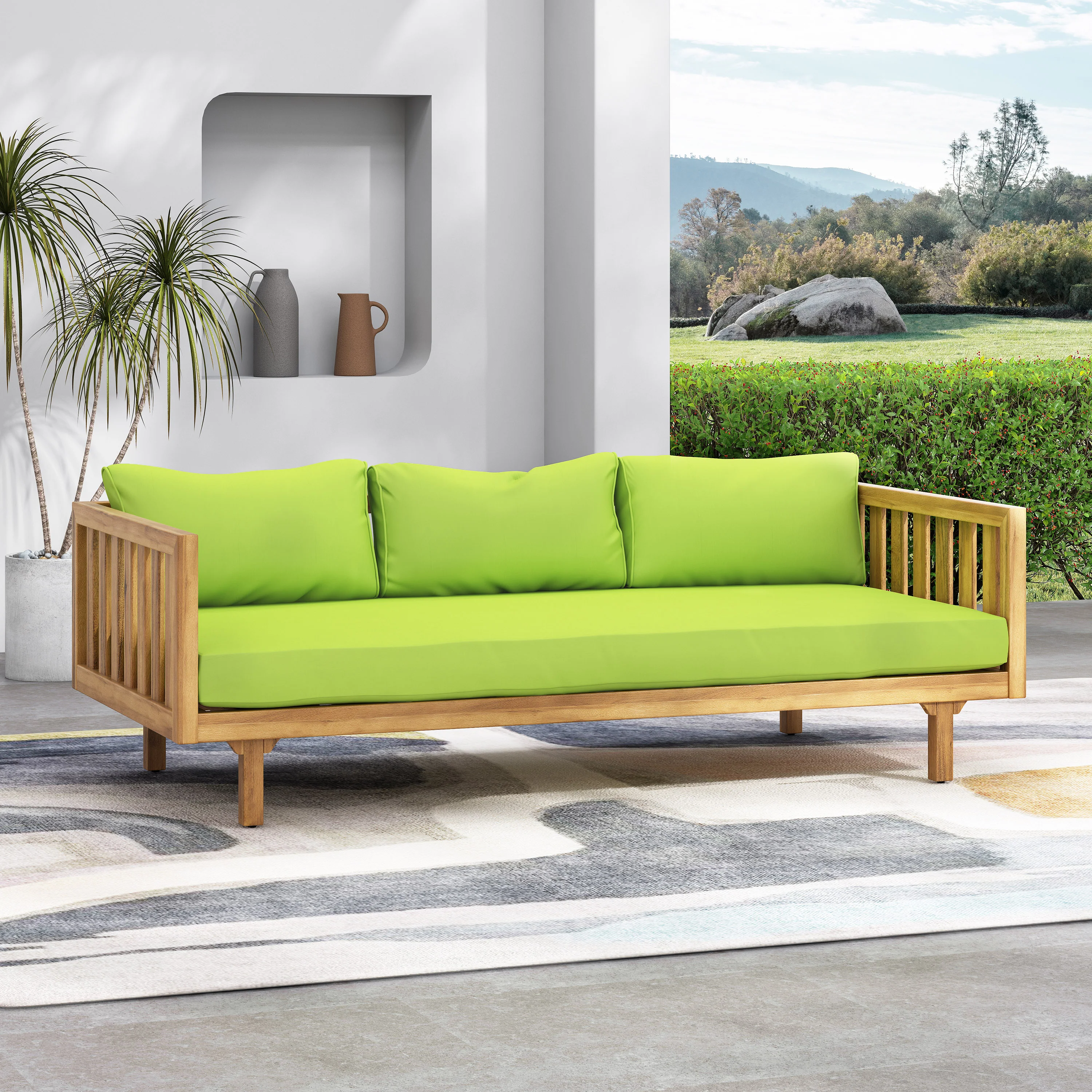 Bordeaux Outdoor 3 Seater Acacia Wood Daybed - furnishings