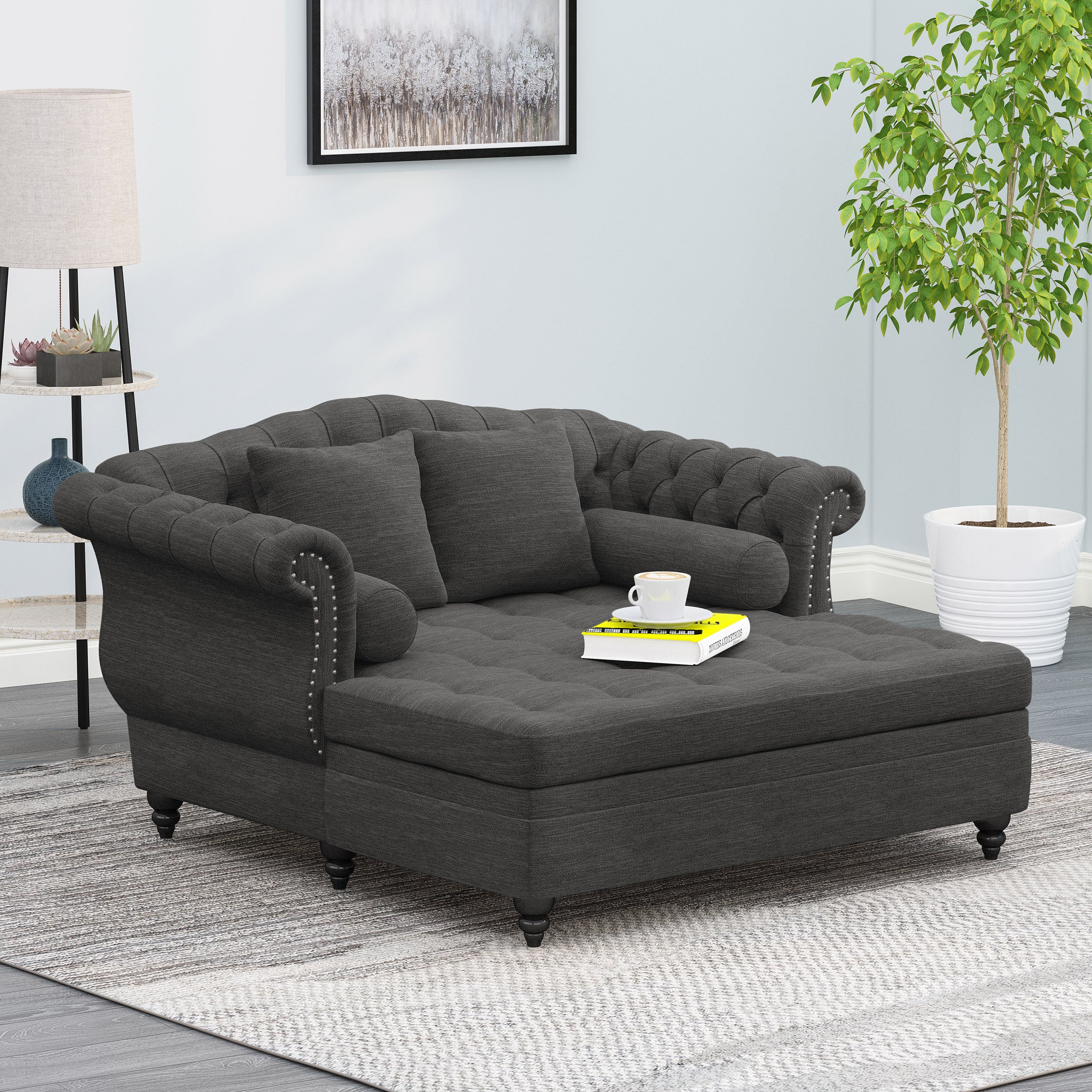 Horeb Contemporary Tufted Double Chaise Lounge with Accent Pillows - furnishings