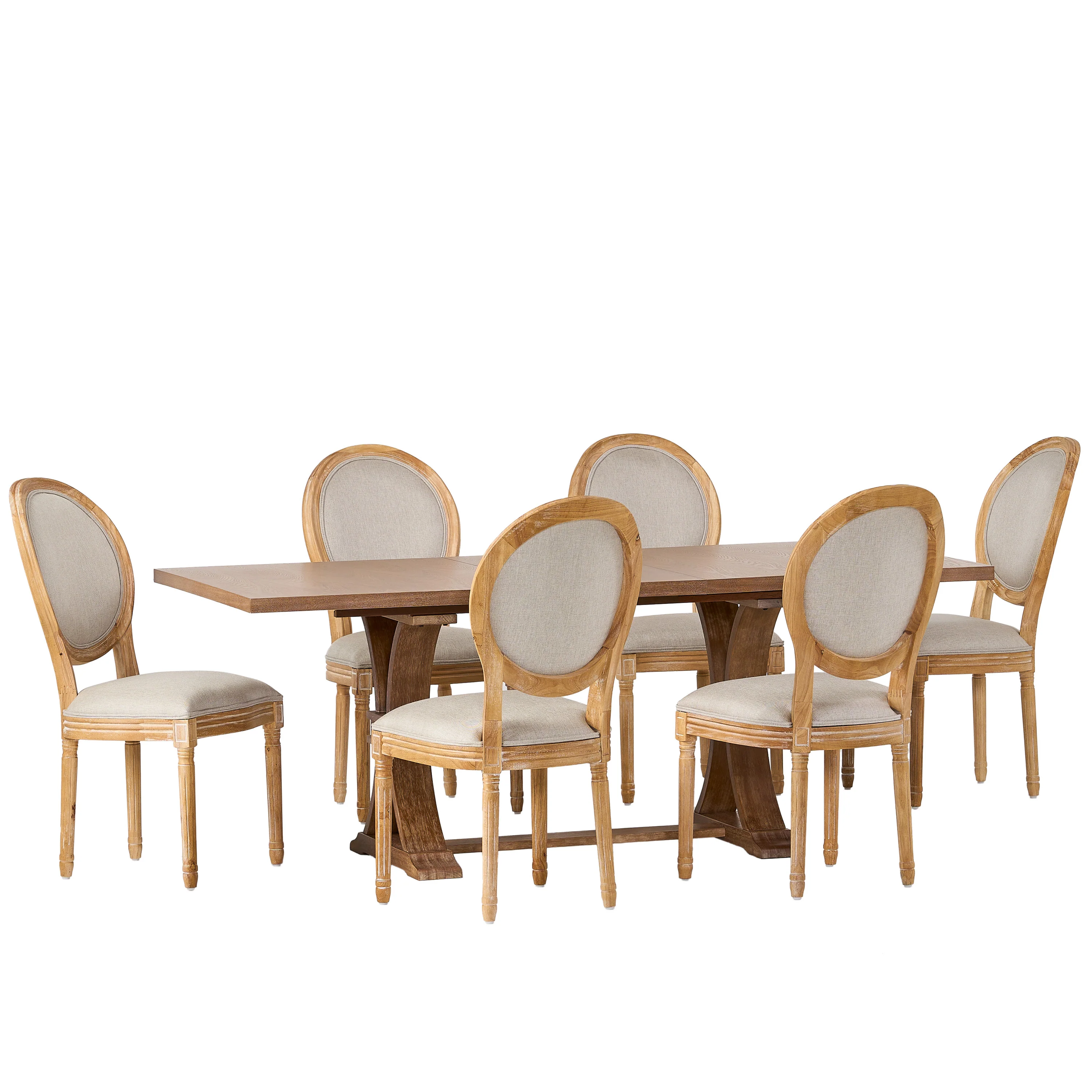 Dason French Country Fabric Upholstered Wood 7 Piece Dining Set - furnishings