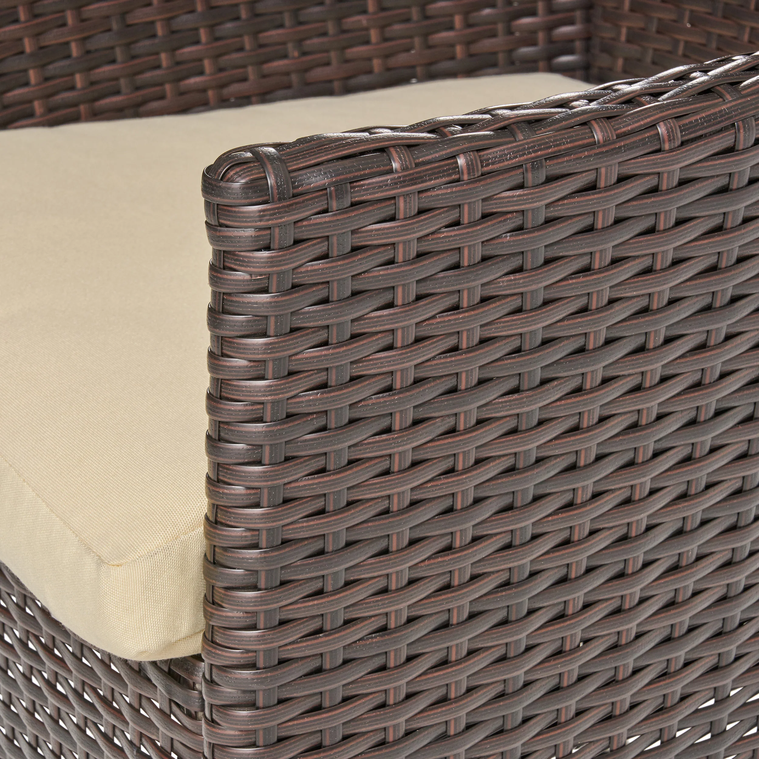 Julia Outdoor 6-Seater Rectangular Acacia Wood and Wicker Dining Set, Teak with Black and Multi Brown with Beige - furnishings