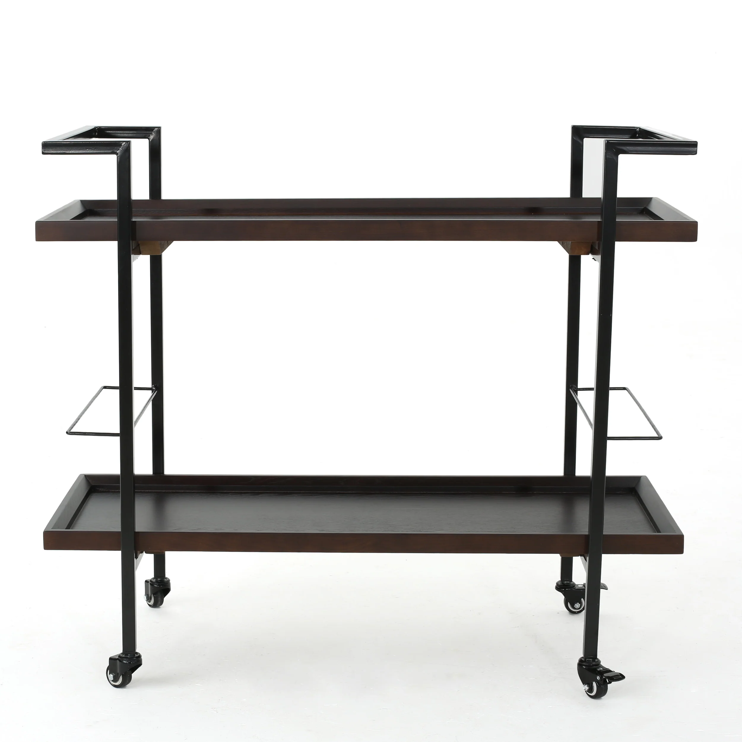 Gerard Modern Industrial Two Shelf Wood Finished Bar Cart with Rolling Casters - furnishings
