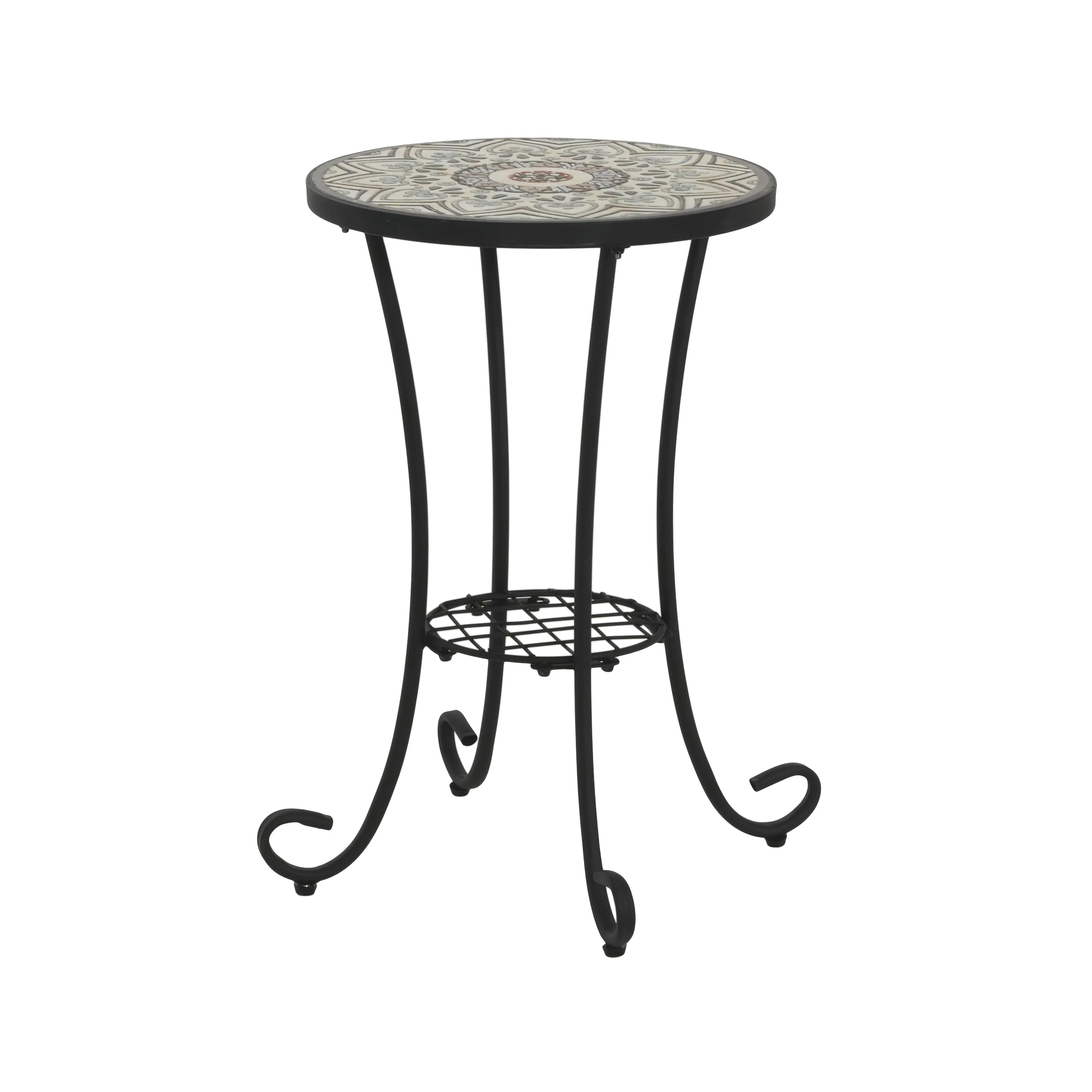Eulalie Outdoor Patio Round Side Table with Shelf - furnishings