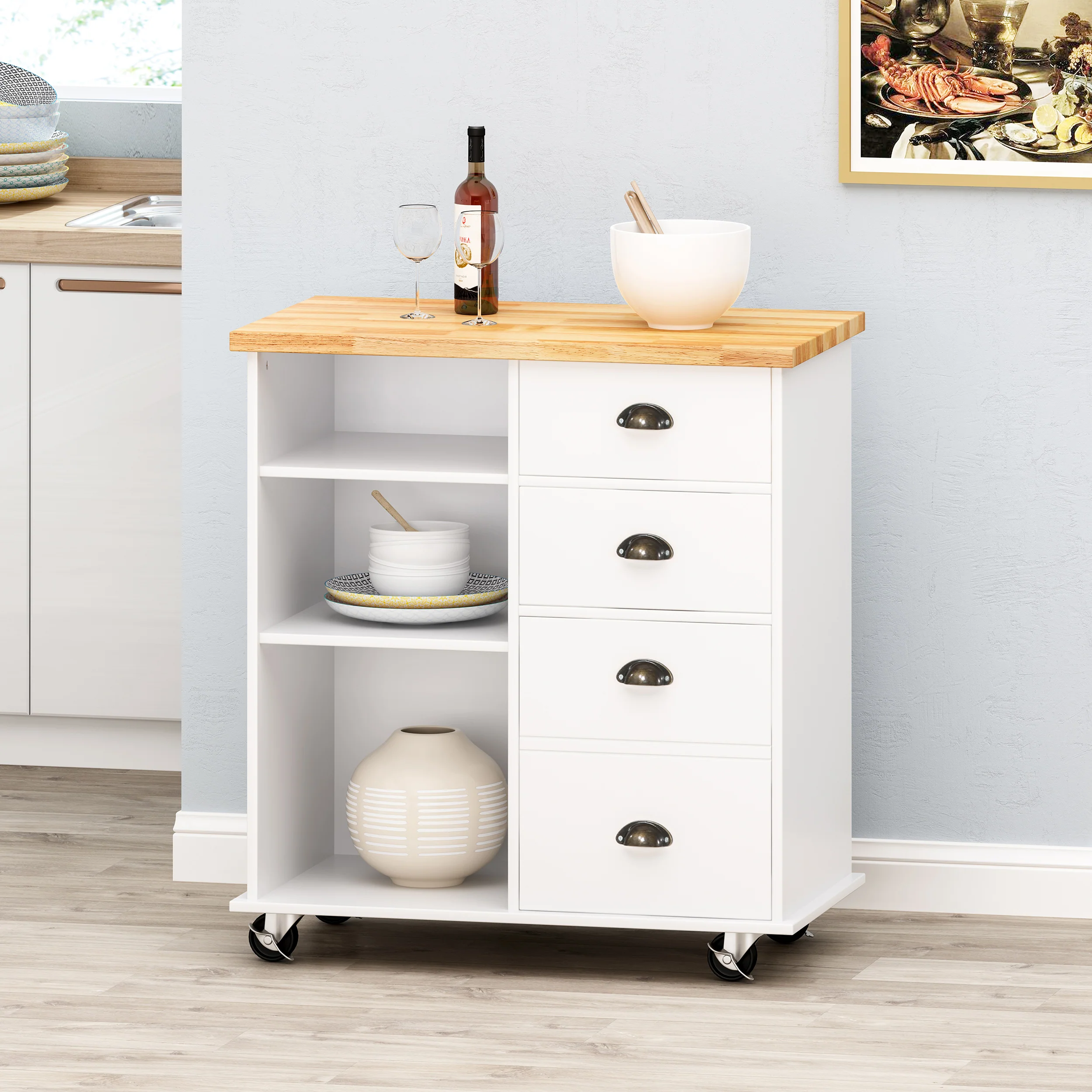 Yohaan Contemporary Kitchen Cart with Wheels - furnishings