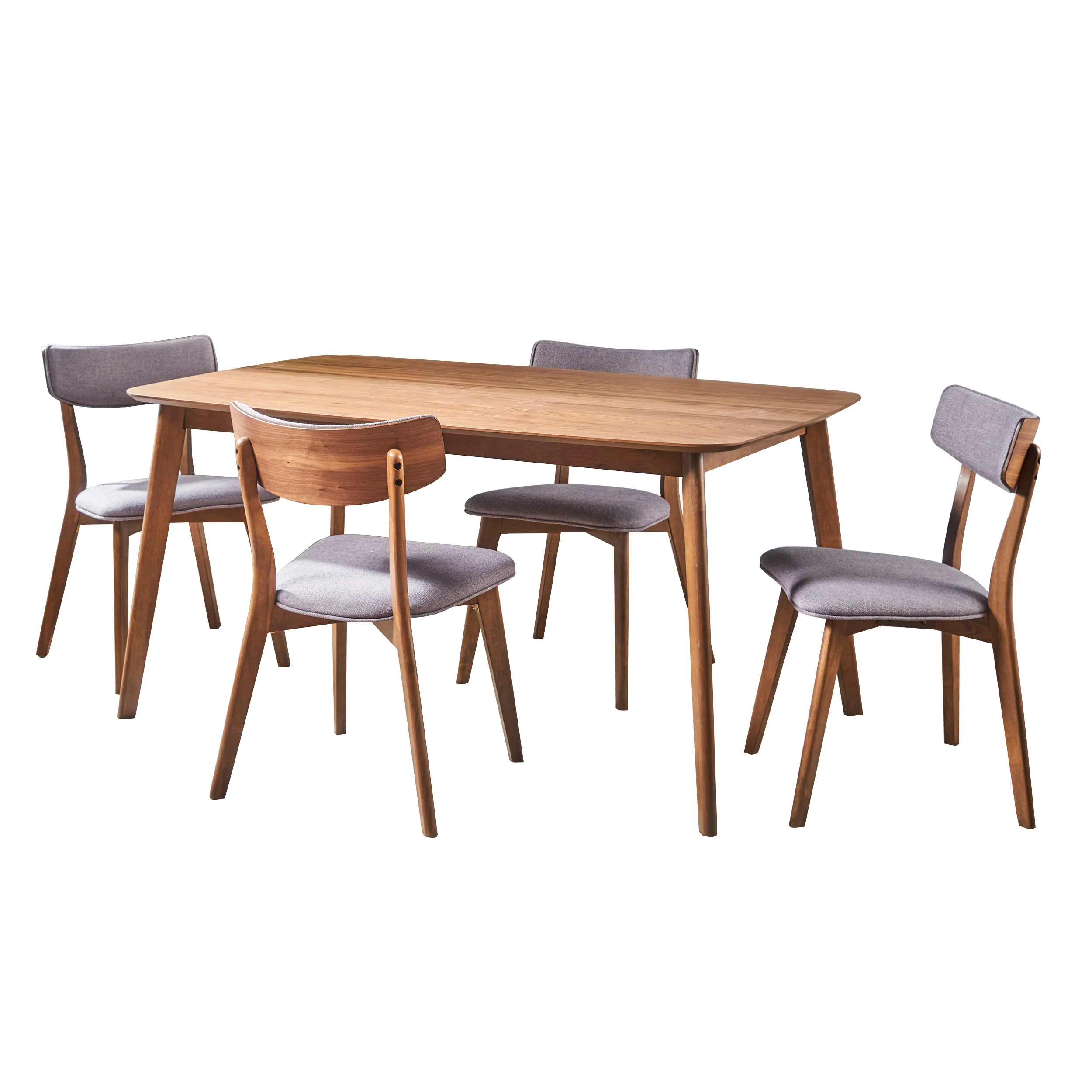 Aman Mid Century Finished 5 Piece Wood Dining Set with Fabric Chairs - furnishings