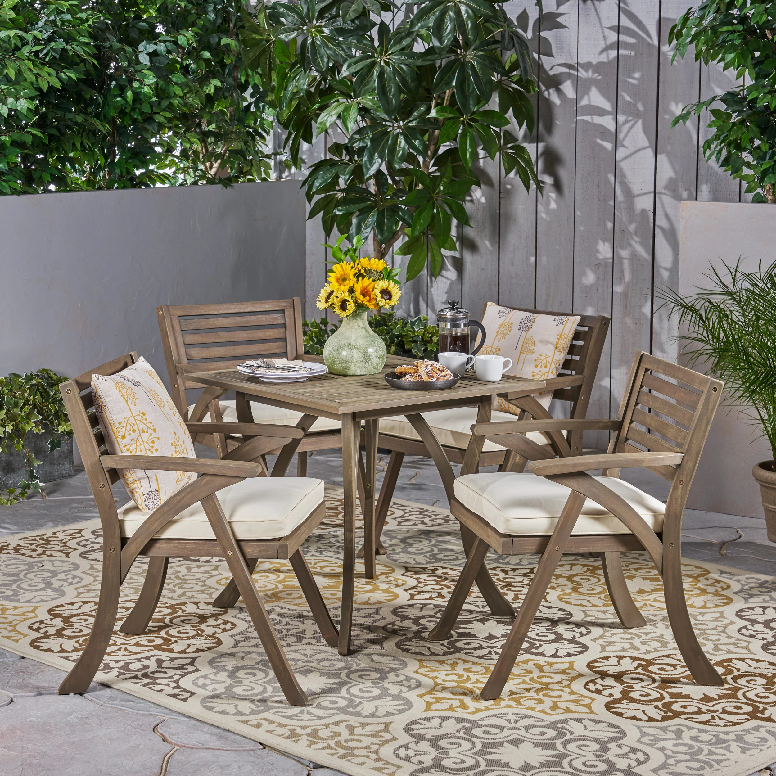 Hestia Outdoor 4-Seater Acacia Wood Dining Set with Square Table - furnishings