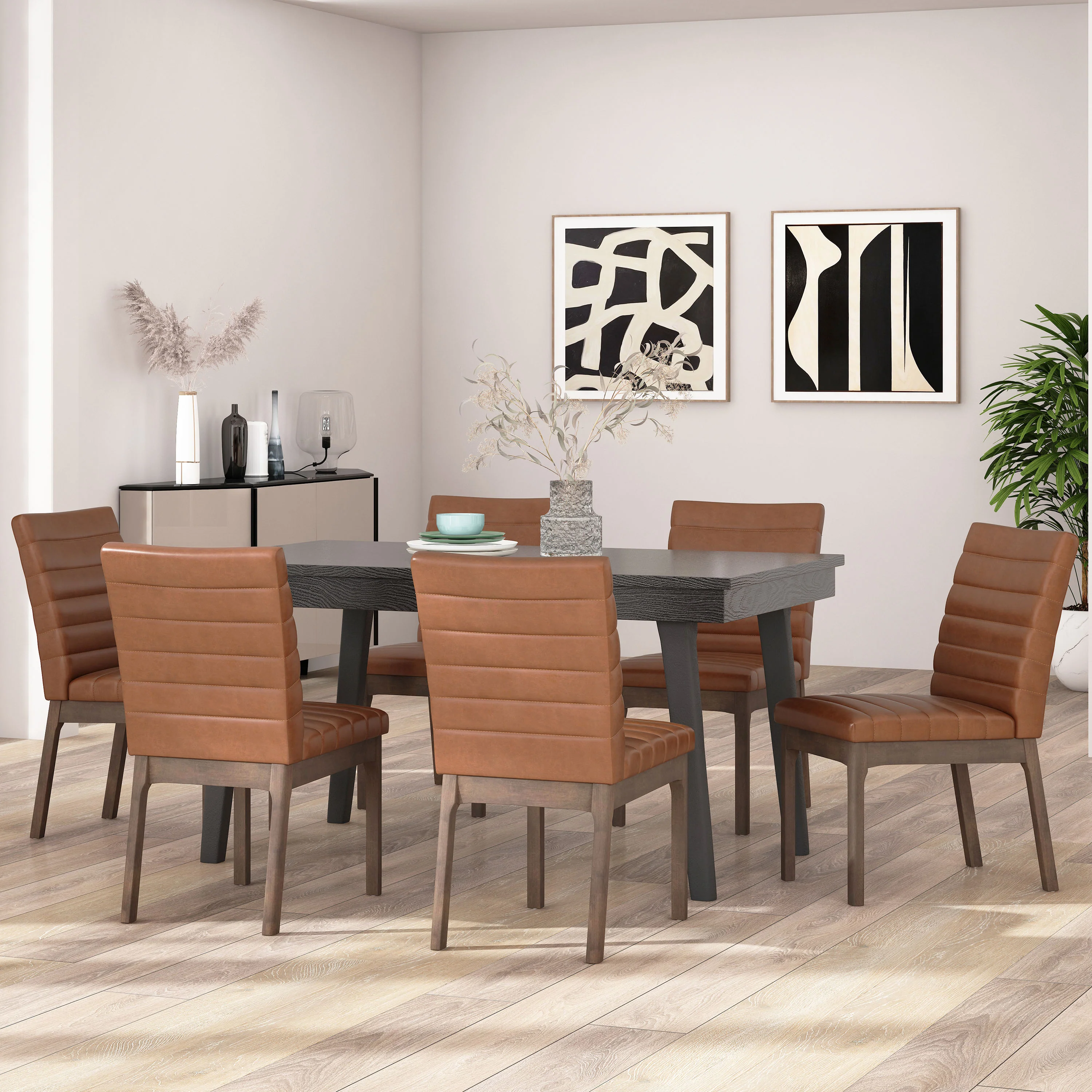 Elisson Mid Century Modern Channel Stitch Dining Chairs, Set of 6 - furnishings