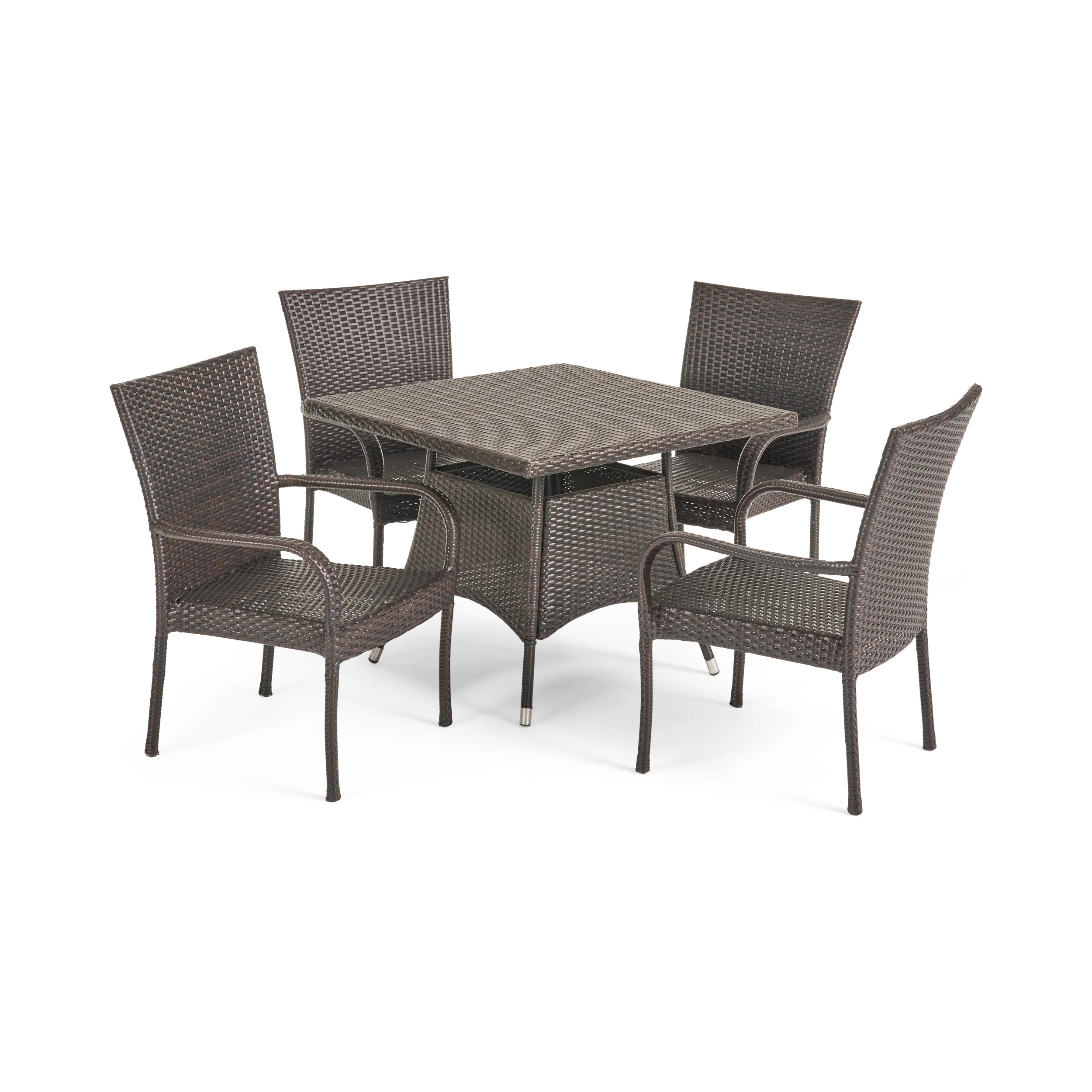 Kory Outdoor 5pc Multibrown Wicker Square Dining Set - furnishings