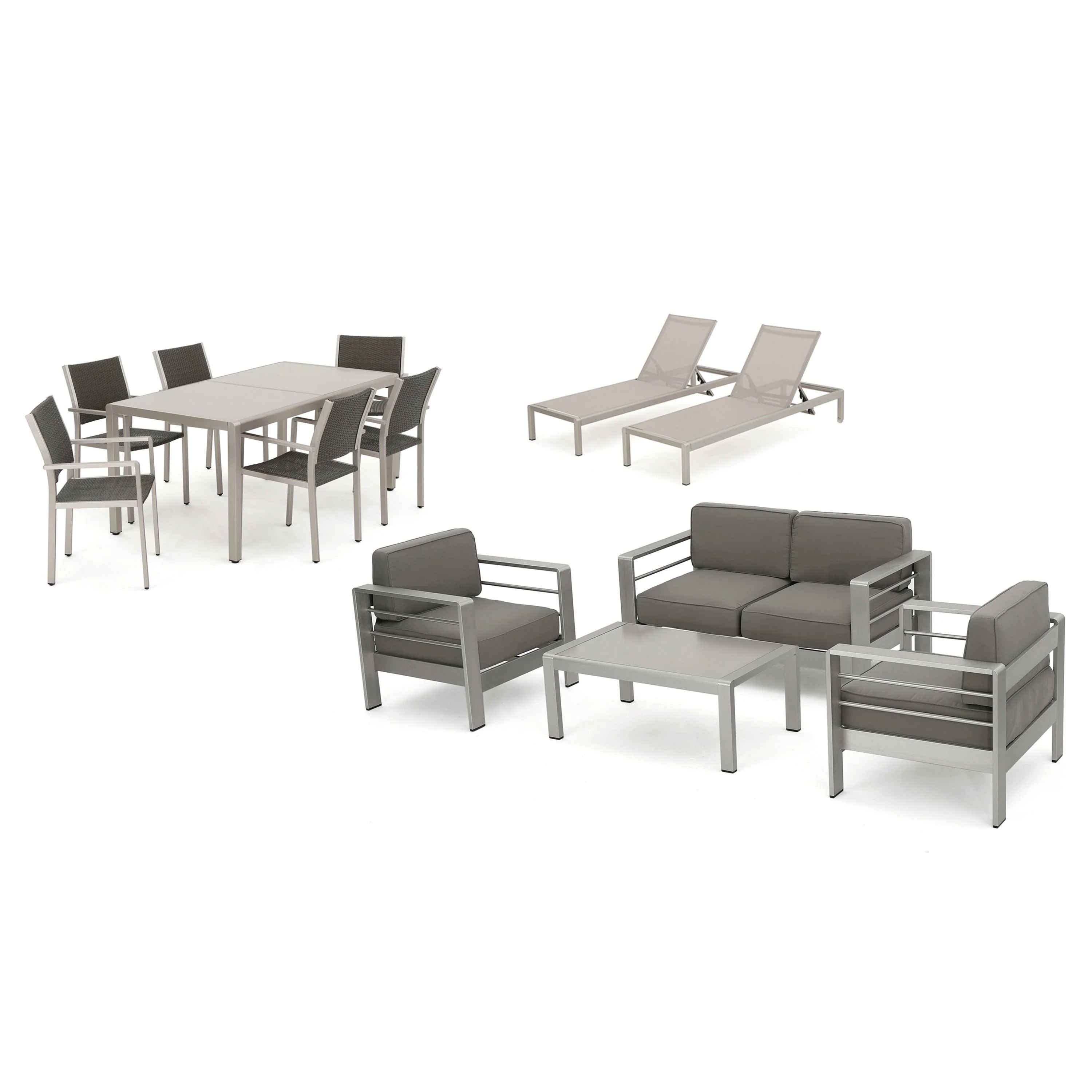 Coral Bay Complete Outdoor Dining Set with Chat Set & Lounges - furnishings