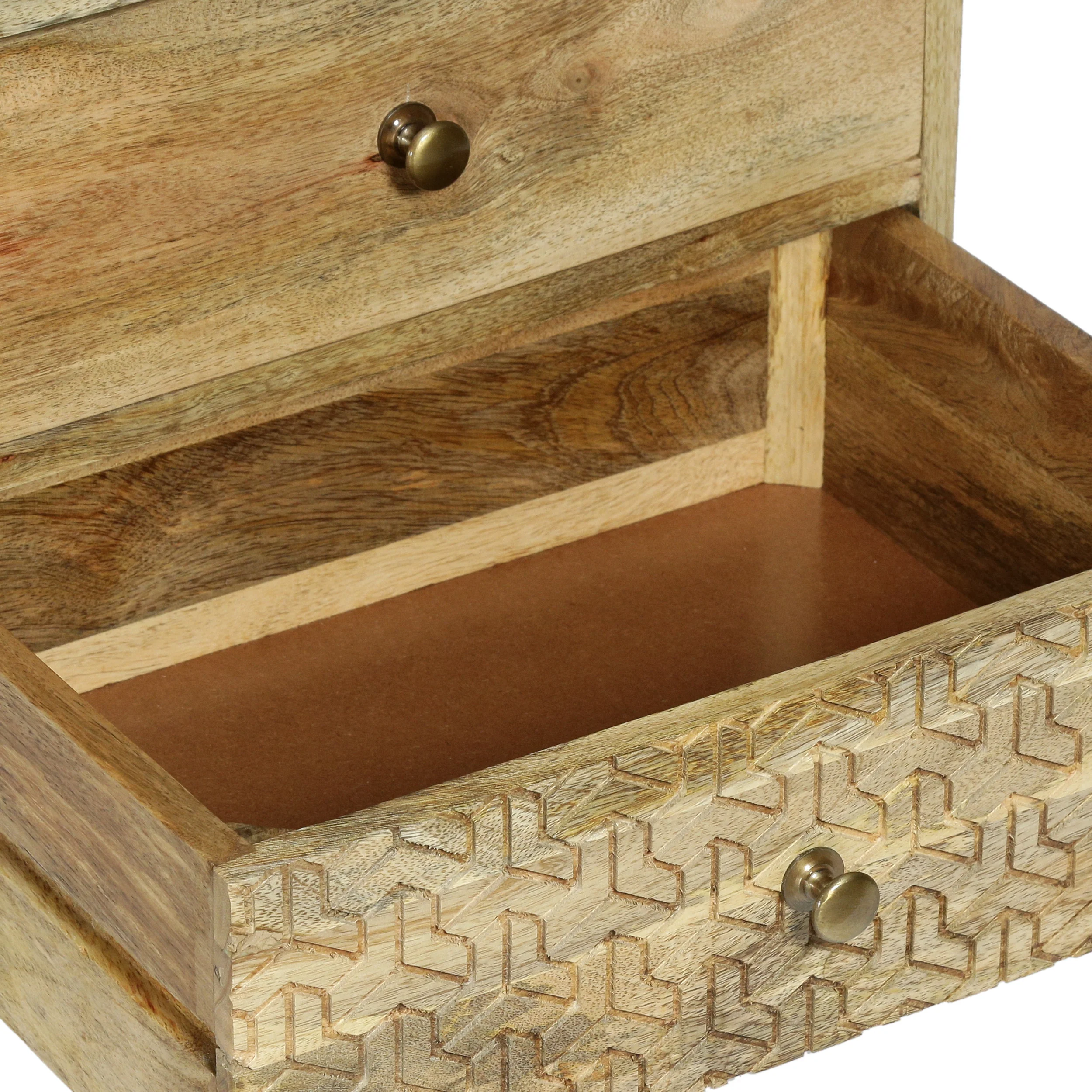 Stowe Boho Handcrafted Mango Wood 3 Drawer Nightstand, Natural - furnishings