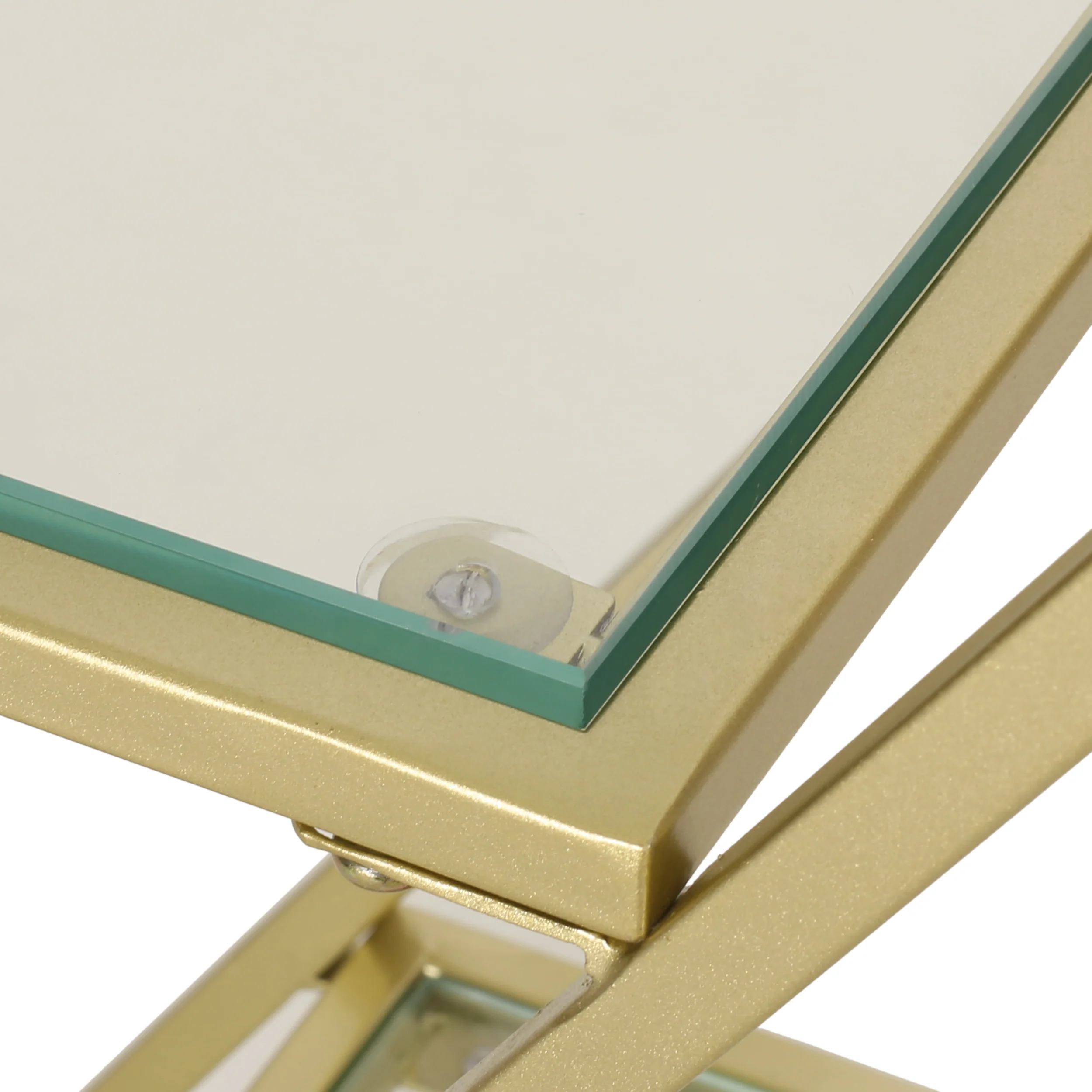 Wallner Modern Glam Tempered Glass 3 Shelf Asymmetrical Bookcase, Gold - furnishings