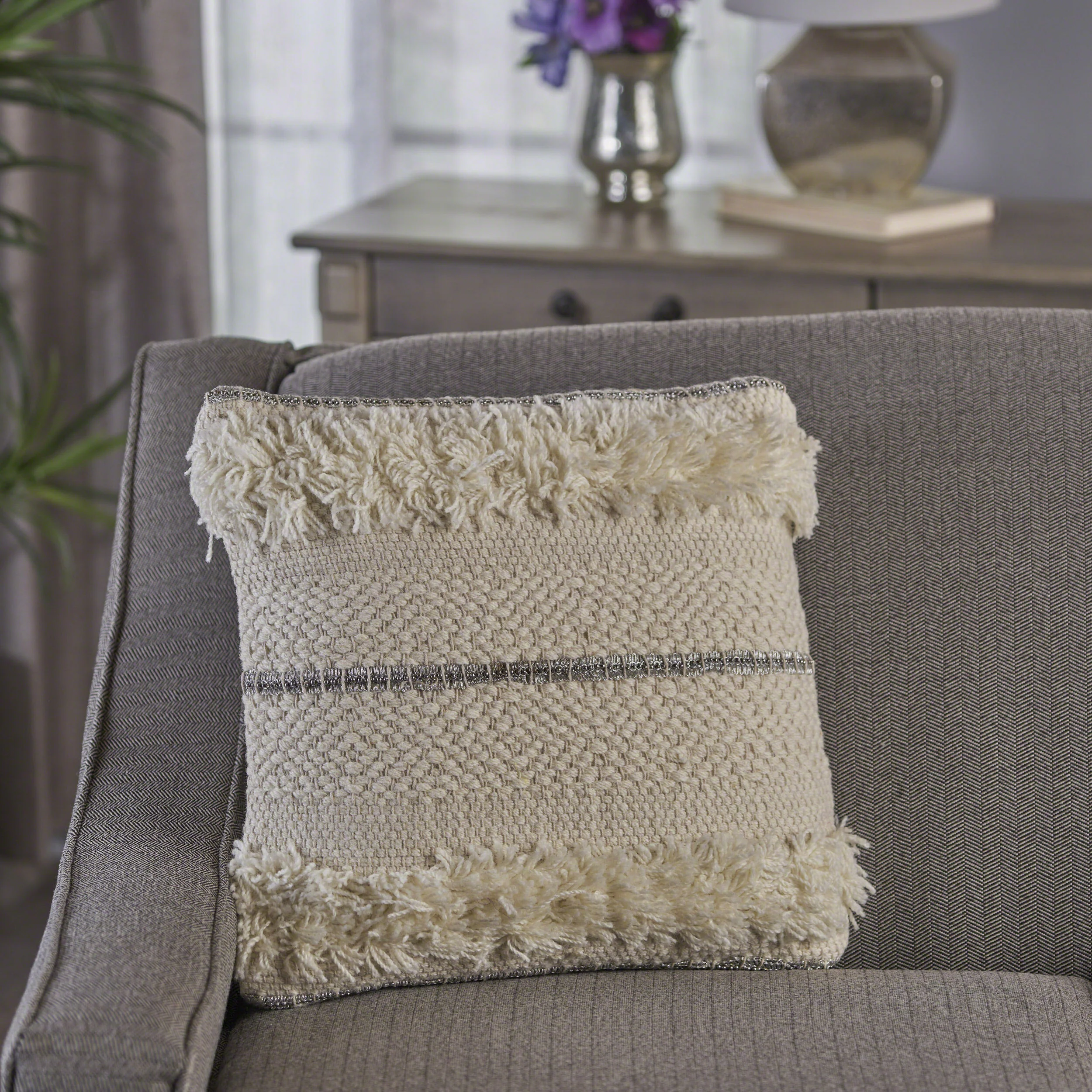 Miles Handcrafted Boho Fabric and Lace Pillow - furnishings
