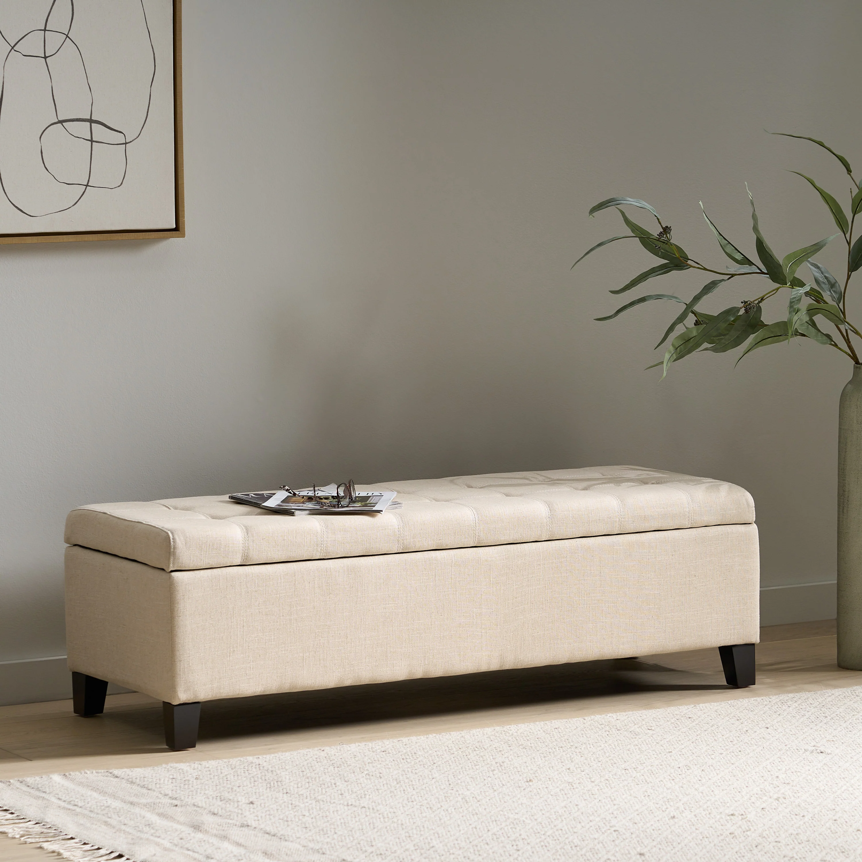 Santa Rosa Beige Tufted Fabric Storage Ottoman - furnishings