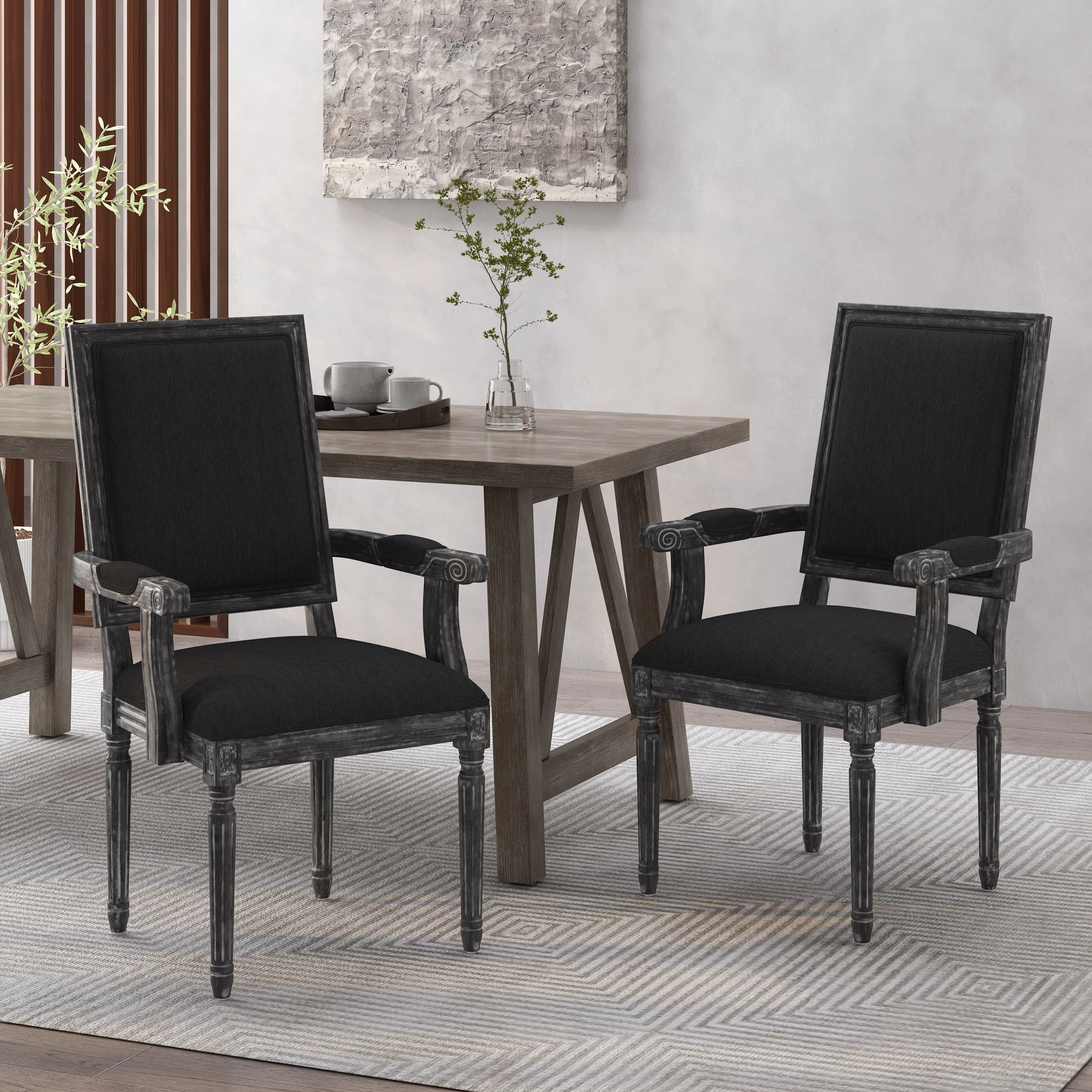 Ashlyn French Country Fabric Upholstered Wood Dining Chairs, Set of 2 - furnishings