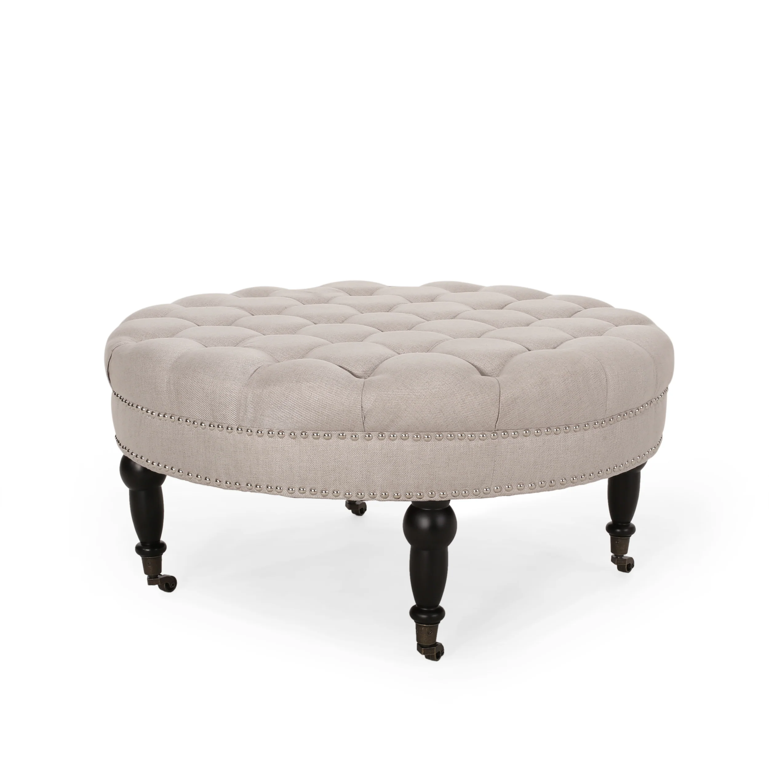Caddo Cimarron Contemporary Round Ottoman with Rolling Casters - furnishings