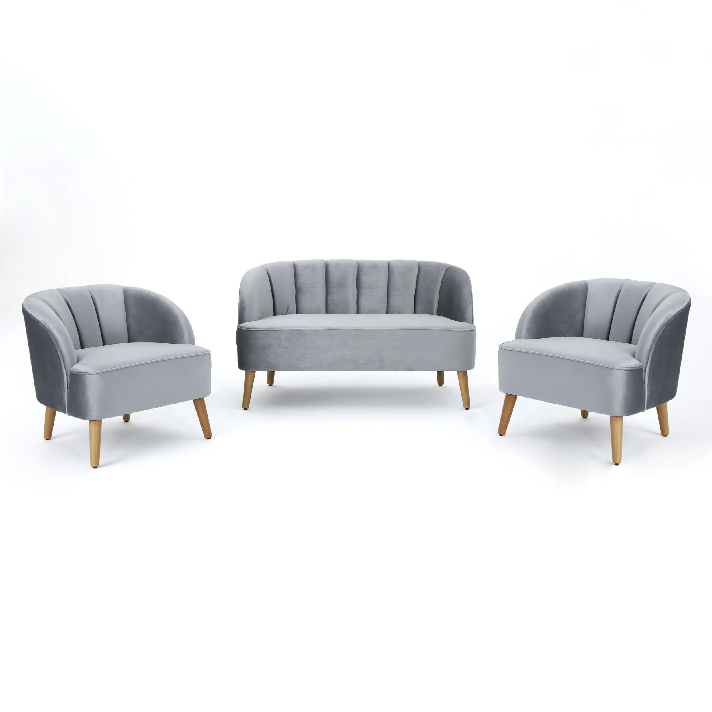 Scarlett Velvet 3-Piece Velvet Chairs & Couch Living Room Set - furnishings