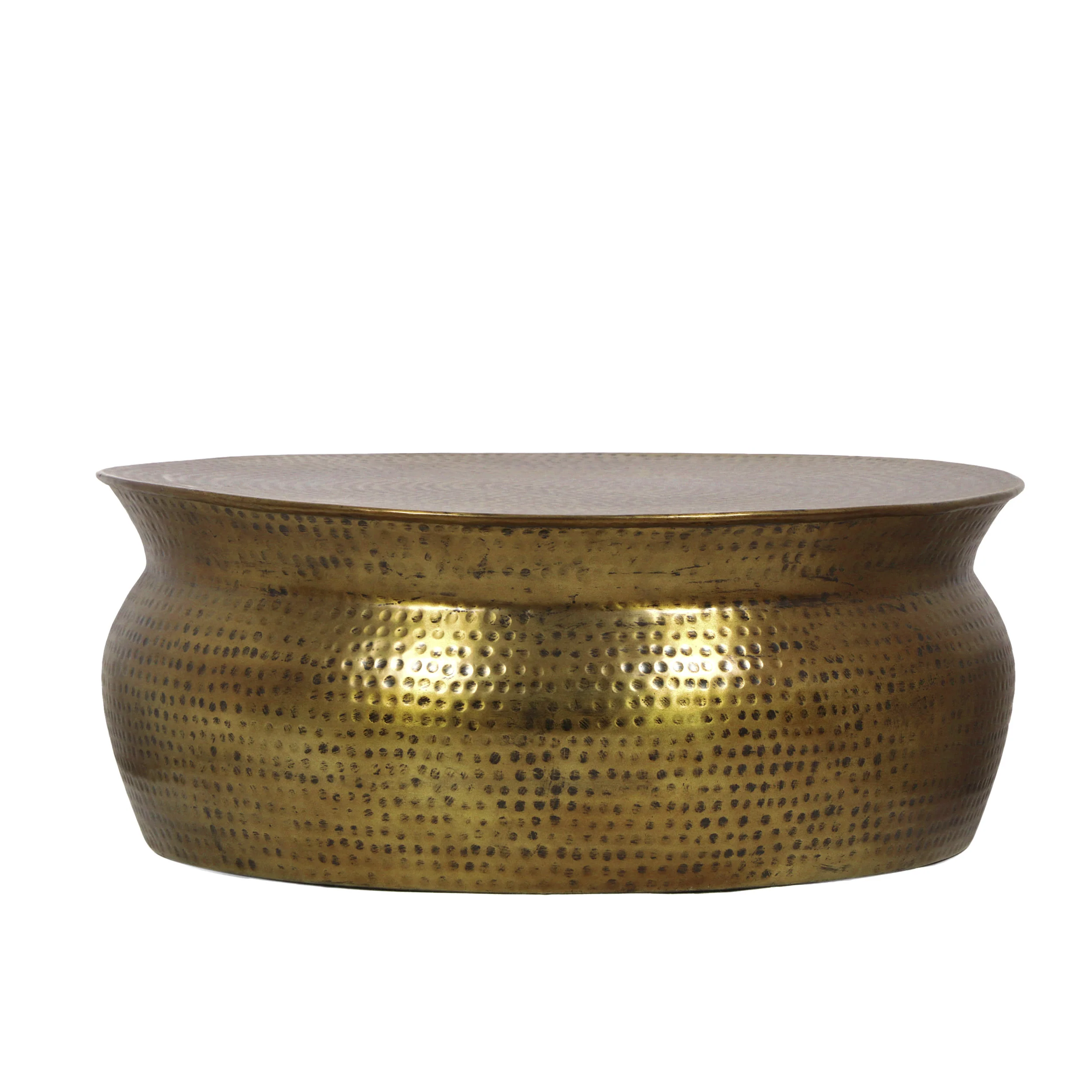 Kenwood Modern Handcrafted Aluminum Drum Coffee Table, Aged Brass - furnishings